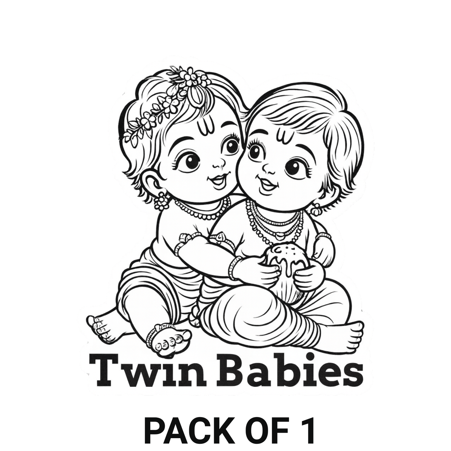 Smeeps Twin Babies Sticker – Cute Krishna Twin Baby On Board Car Sticker | 10.16 x 11.43 cm Premium Vinyl | Wash-Proof & Durable