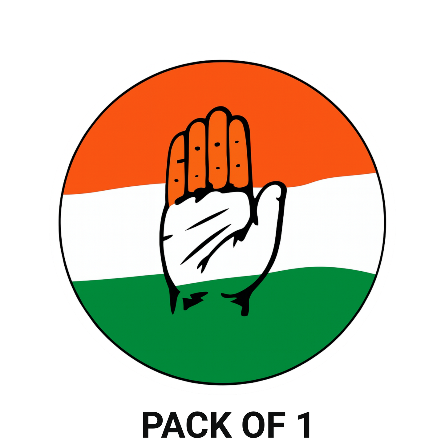 Smeeps Congress Tricolour Hand Symbol Sticker – 10.16 x 10.16 cm Round Vinyl Car & Bike Decal | Waterproof & UV Resistant | Indian National Congress Logo Sticker
