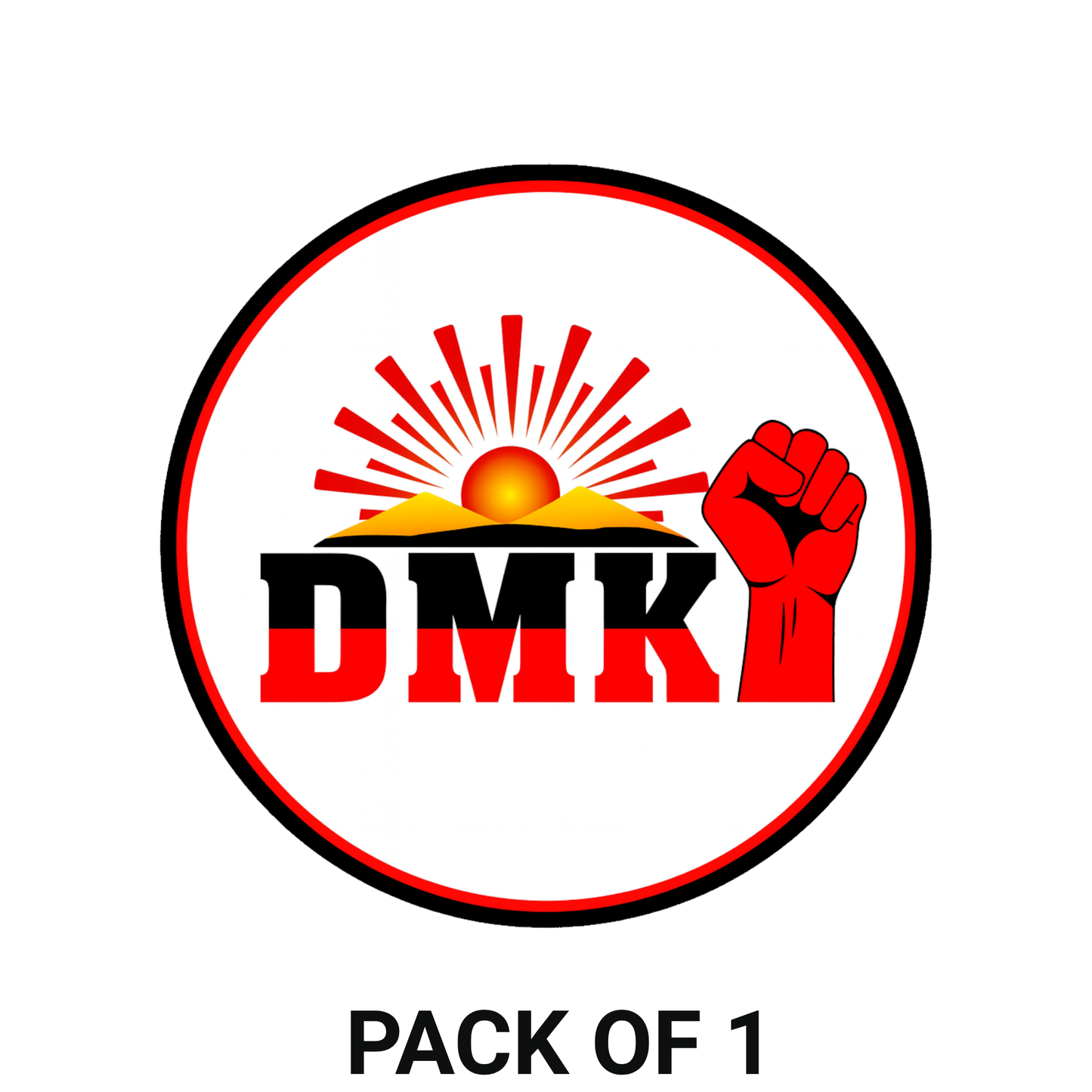 Smeeps DMK Party Sticker – Rising Sun Symbol with Red Fist | 10.16 cm Premium Vinyl | Waterproof & UV Resistant Political Car/Bike Decal