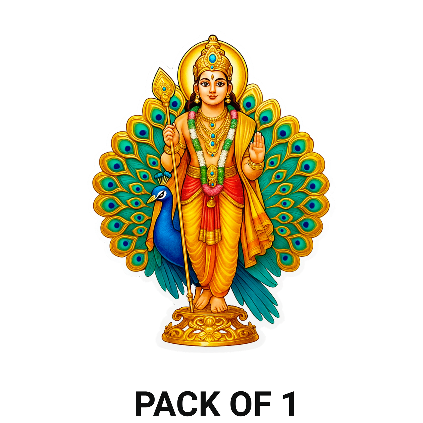 Smeeps Lord Murugan Sticker – Tamil God Murugan with Peacock Vinyl Decal | 8.64 x 11.43 cm Car & Bike Sticker | Waterproof & Durable