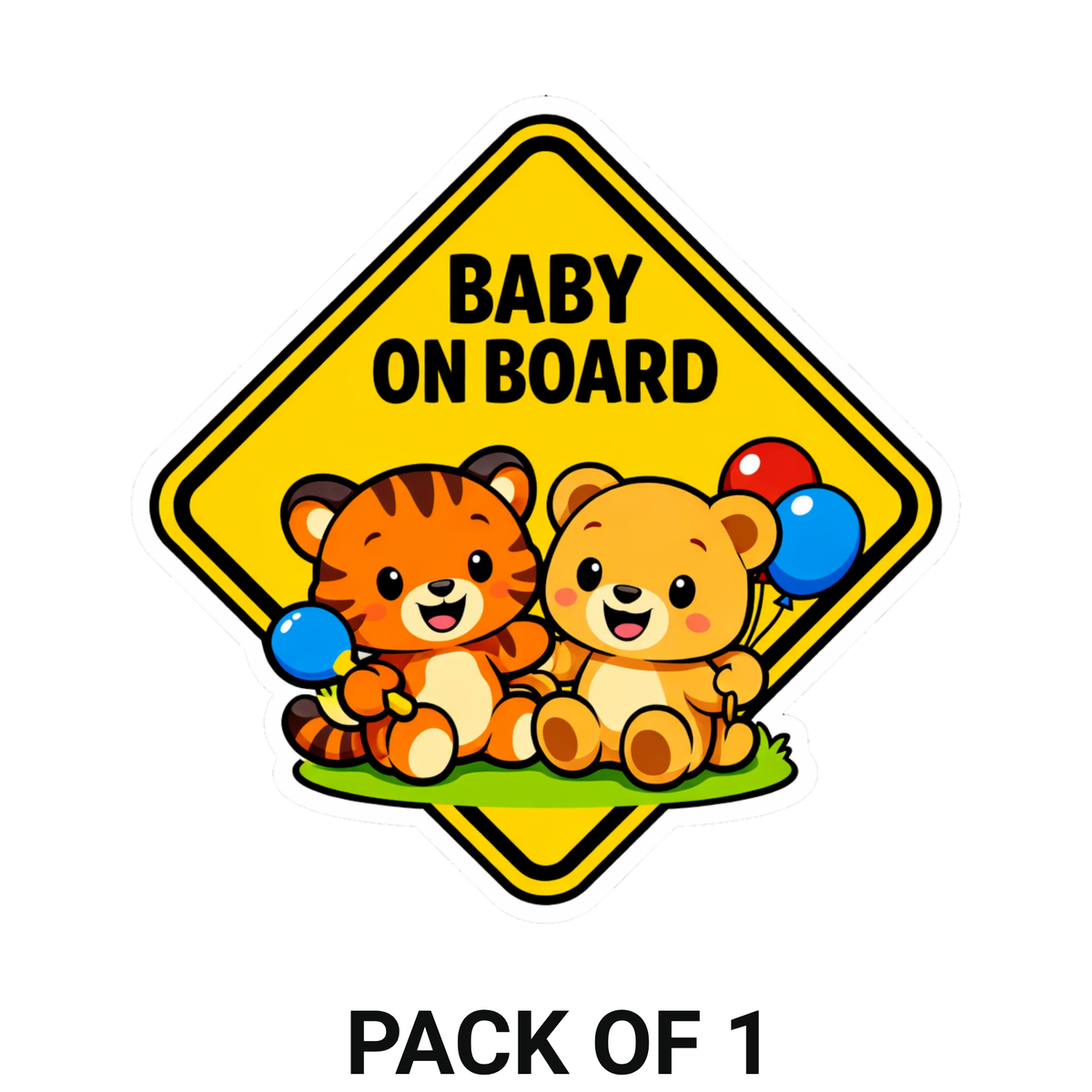 Smeeps Baby On Board Cartoon Animal Car Sticker – 14 × 14 cm (5.5 × 5.5 Inch) Waterproof Vinyl Safety Sticker for Cars | Cute Tiger & Teddy Design | UV Resistant | Pack of 1