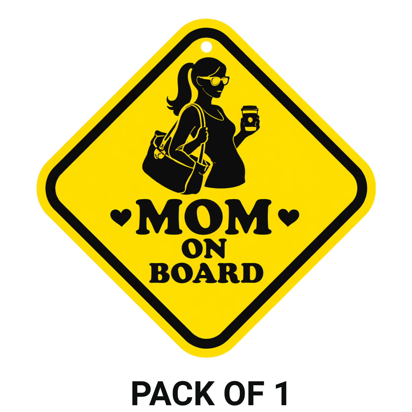 Smeeps Stylish Mom On Board Hanging Sign – 20.32 × 20.32 cm (8 × 8 Inch) Waterproof UV Resistant Car Hanging Board with Suction Cup | Premium Mother Safety Vehicle Sign Pack of 1
