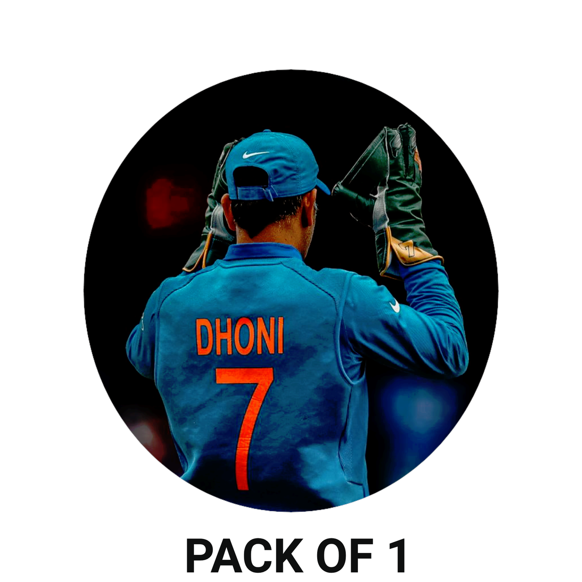 Smeeps MS Dhoni Celebration Sticker – 10.6 × 10.6 cm (4.2 × 4.2 Inch) Round Car & Bike Vinyl Decal | Team India Iconic Jersey Design | Waterproof UV Resistant