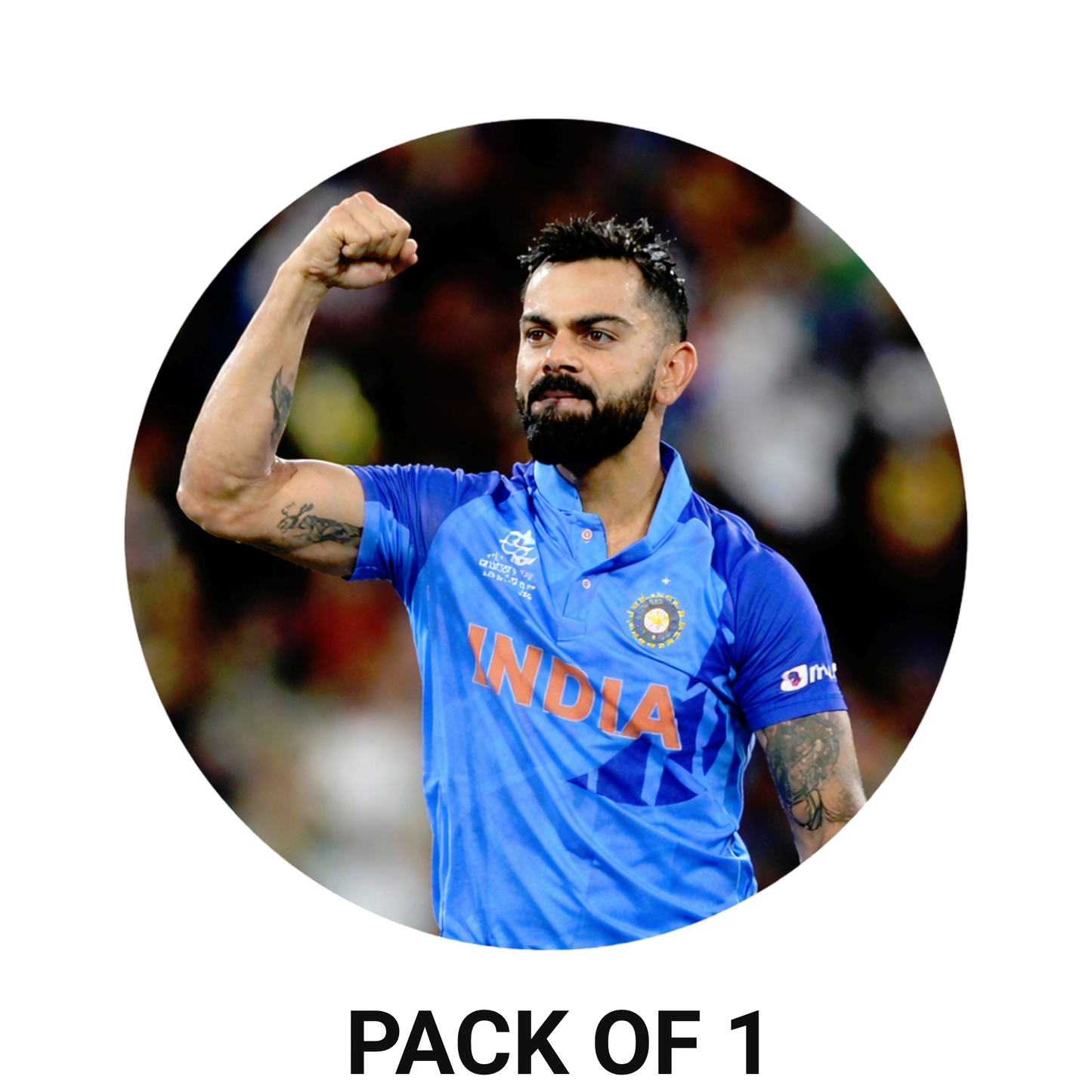 Smeeps Virat Kohli India Sticker – 10.16 × 10.16 cm (4 × 4 Inch) Round Car & Bike Vinyl Decal | Team India Celebration Design | Waterproof UV Resistant