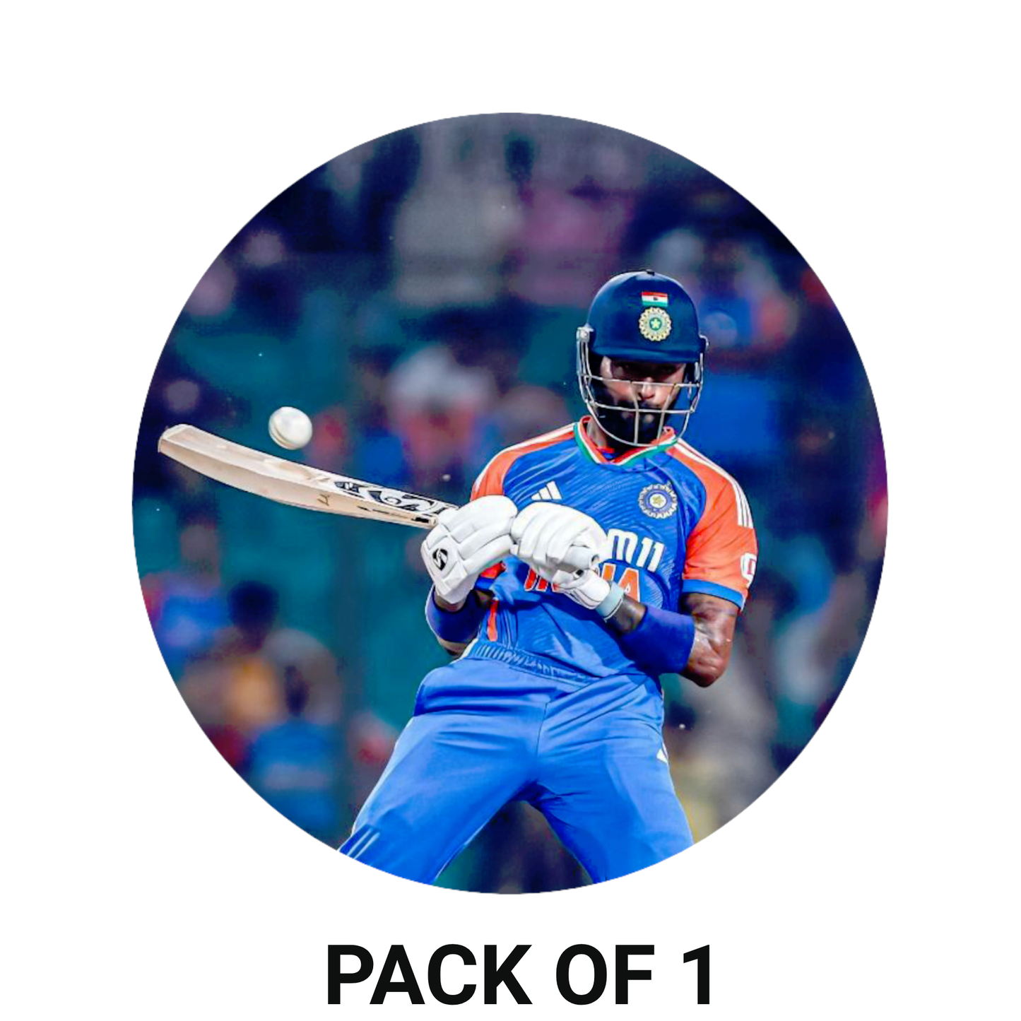 Smeeps Hardik Pandya India Sticker – 10.16 × 10.16 cm (4 × 4 Inch) Round Car & Bike Vinyl Decal | Indian All-Rounder Action Shot Design | Waterproof UV Resistant