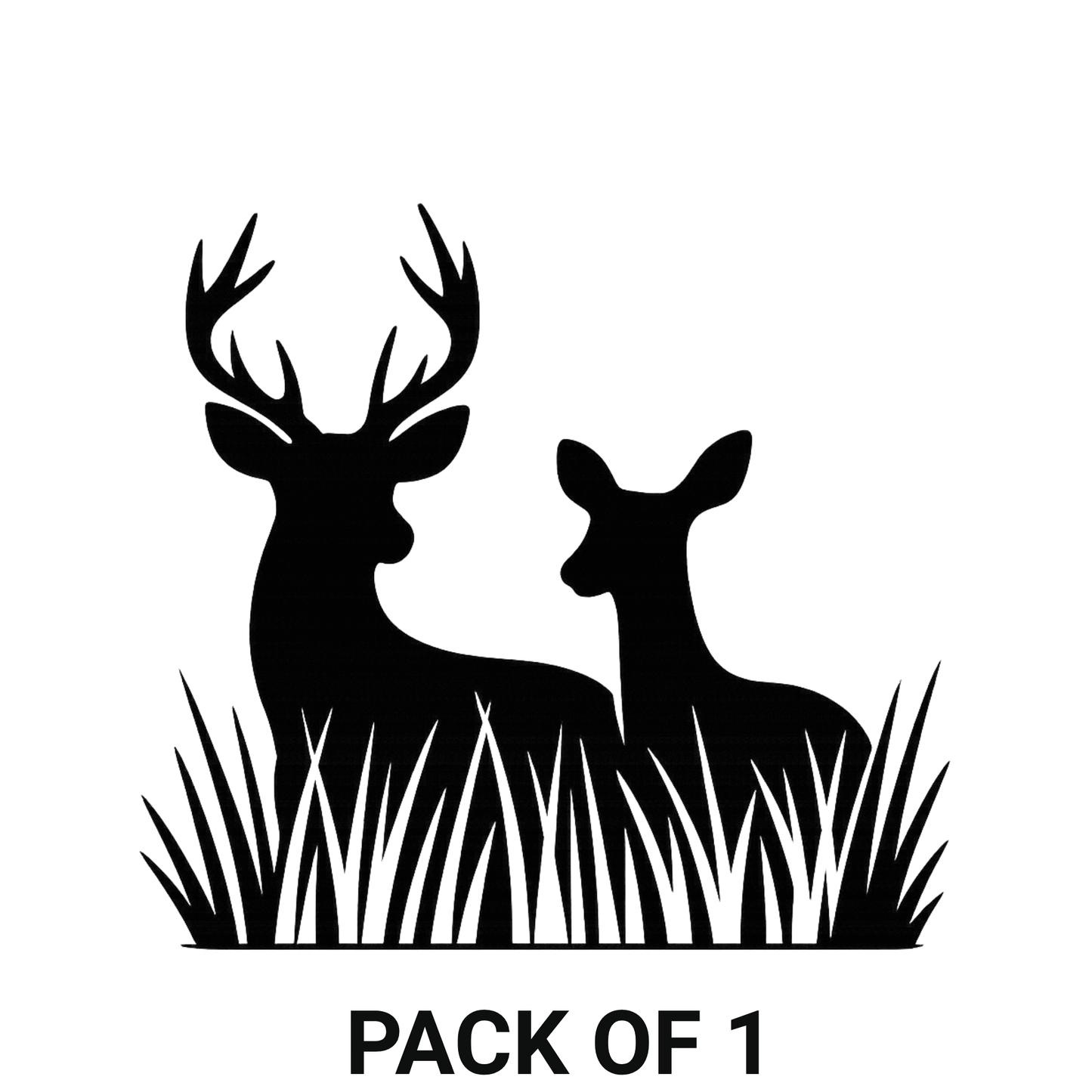 Smeeps Deer Couple in Grass Sticker – 10.16 x 10.93 cm Car & Bike Vinyl Decal | Wildlife Silhouette Design | Waterproof & Durable