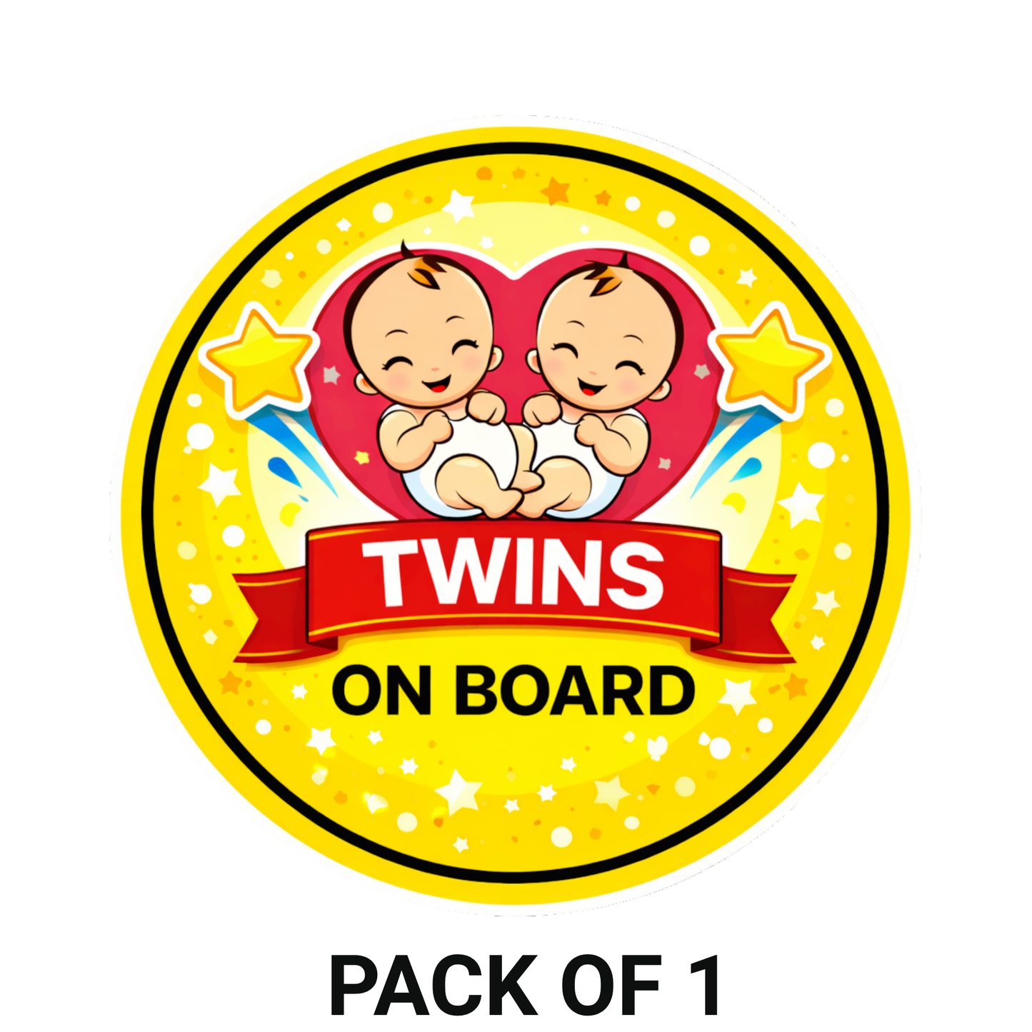 Smeeps Twins On Board Car Sticker – 14 × 14 cm (5.5 × 5.5 Inch) Cute Twin Baby Safety Vinyl Decal for Car | Waterproof UV Resistant Round Sticker