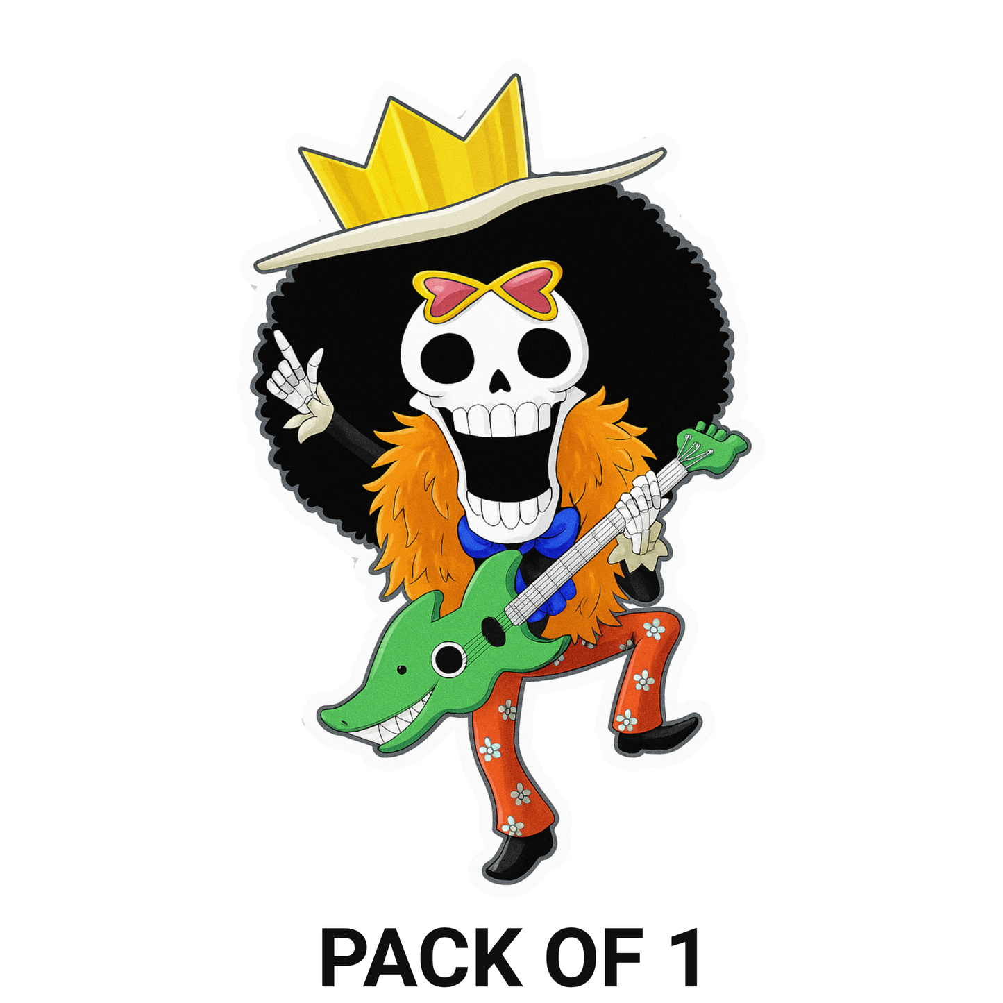 Smeeps Brook One Piece Sticker โ 11.94 x 7.62 cm Anime Car & Bike Decal | Soul King Guitar Design | Waterproof & Durable Vinyl