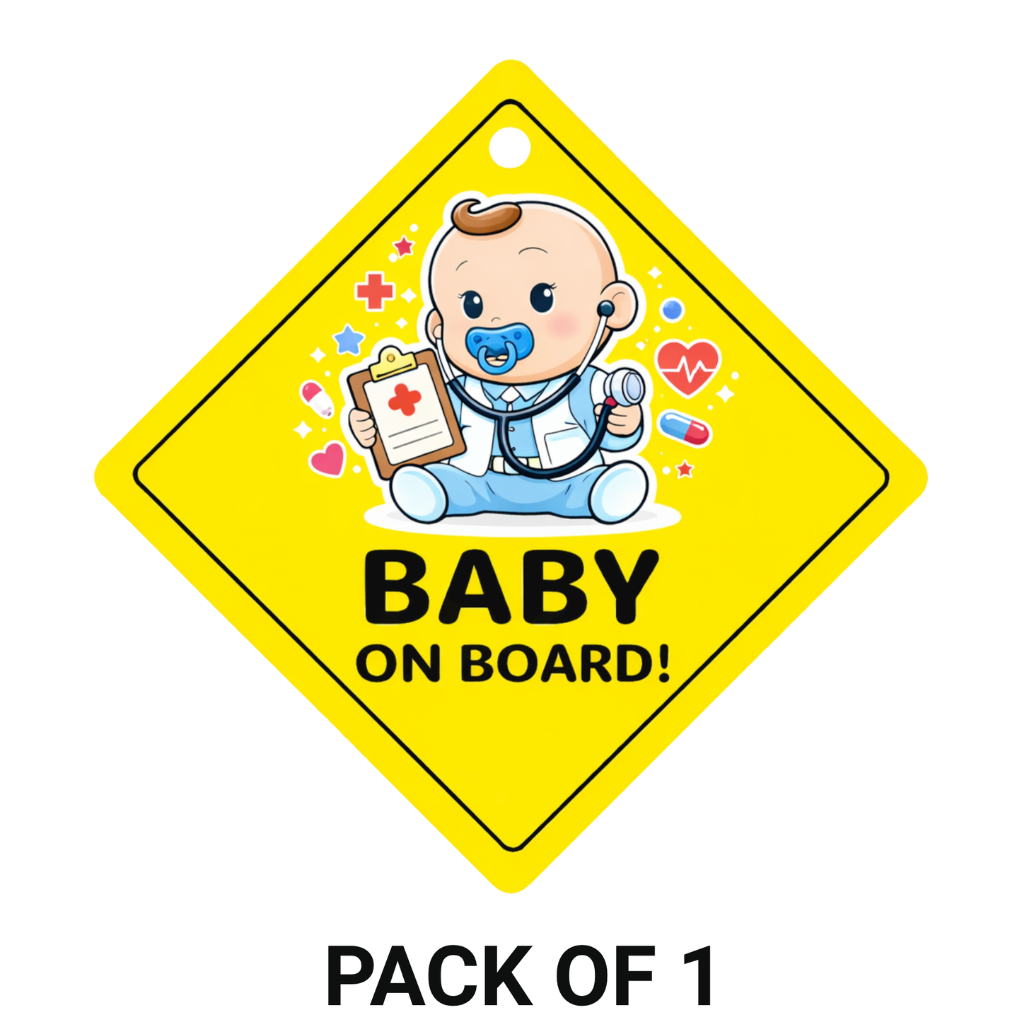 Smeeps Baby Doctor On Board Hanging Sign – 20.32 × 20.32 cm (8 × 8 Inch) Cute Doctor Baby Waterproof Car Hanging Board with Suction Cup | Baby Safety Vehicle Warning Sign