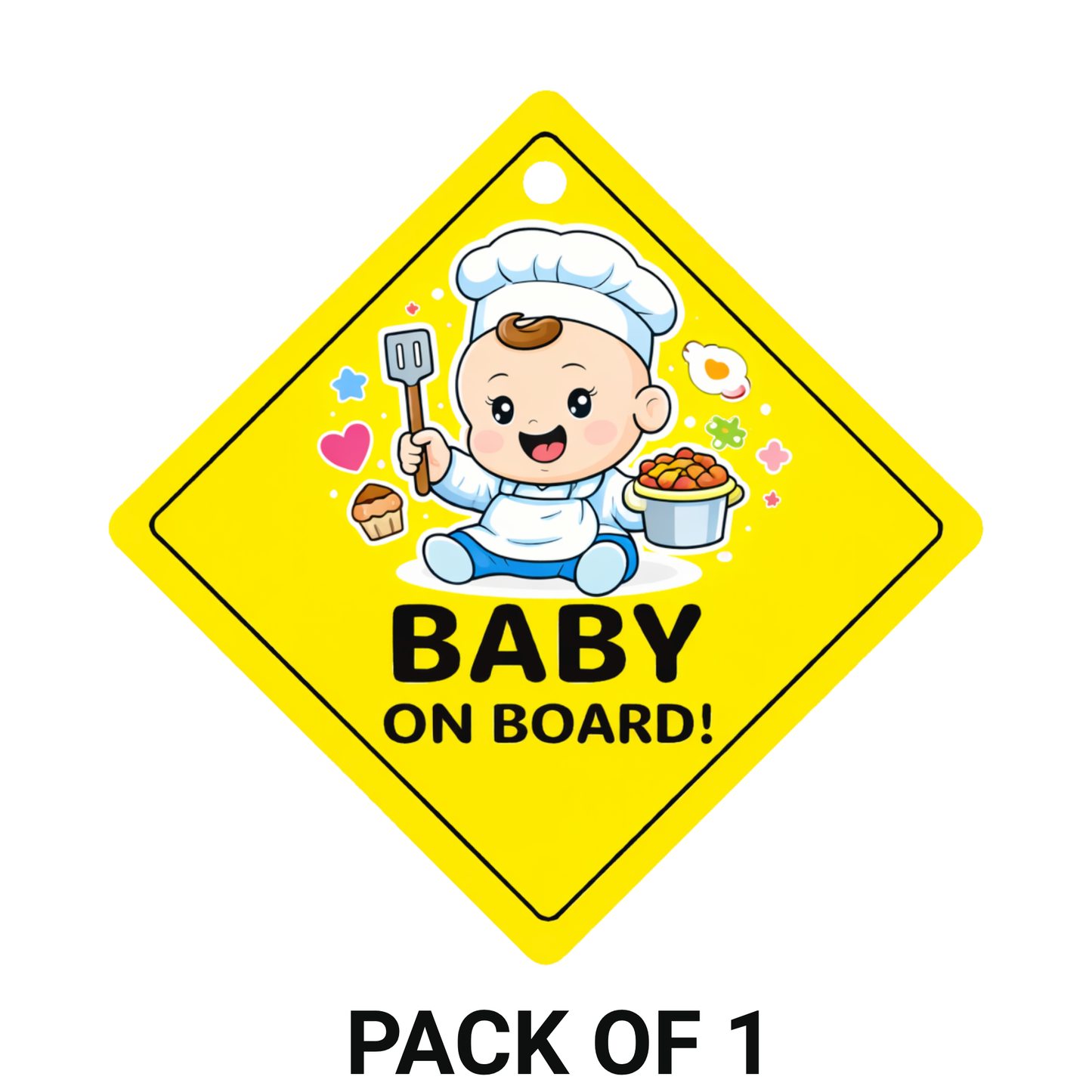 Smeeps Baby On Board Hanging Sign – 20.32 × 20.32 cm (8 × 8 Inch) Cute Baby Chef Waterproof Car Hanging Board with Suction Cup | Cooking Theme Baby Safety Vehicle Warning Sign