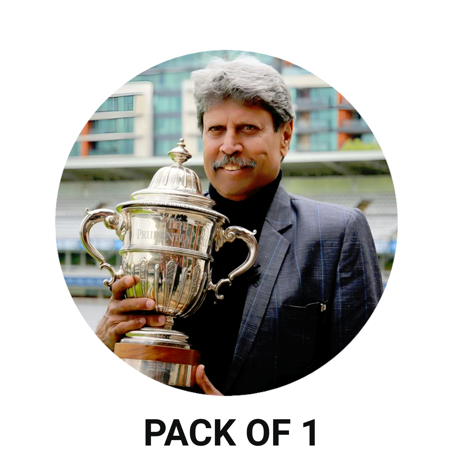 Smeeps Kapil Dev Cricket Legend Sticker – 10.16 × 10.16 cm (4 × 4 Inch) Round Car & Bike Vinyl Decal |World Cup Champion Design | Waterproof UV Resistant