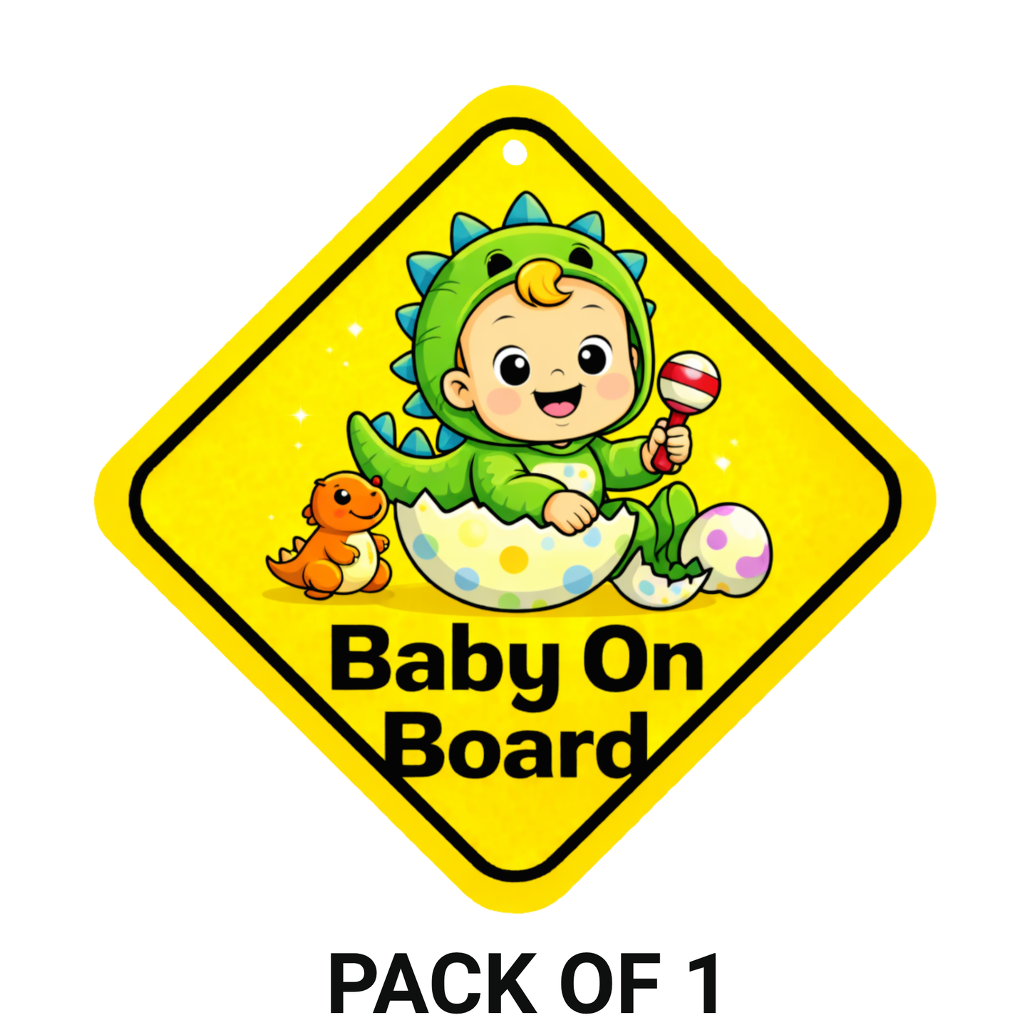 Smeeps Baby On Board Hanging Sign – 20.32 × 20.32 cm (8 × 8 Inch) Cute Dinosaur Baby Waterproof Car Hanging Board with Suction Cup | Dino Theme Baby Safety Vehicle Warning Sign