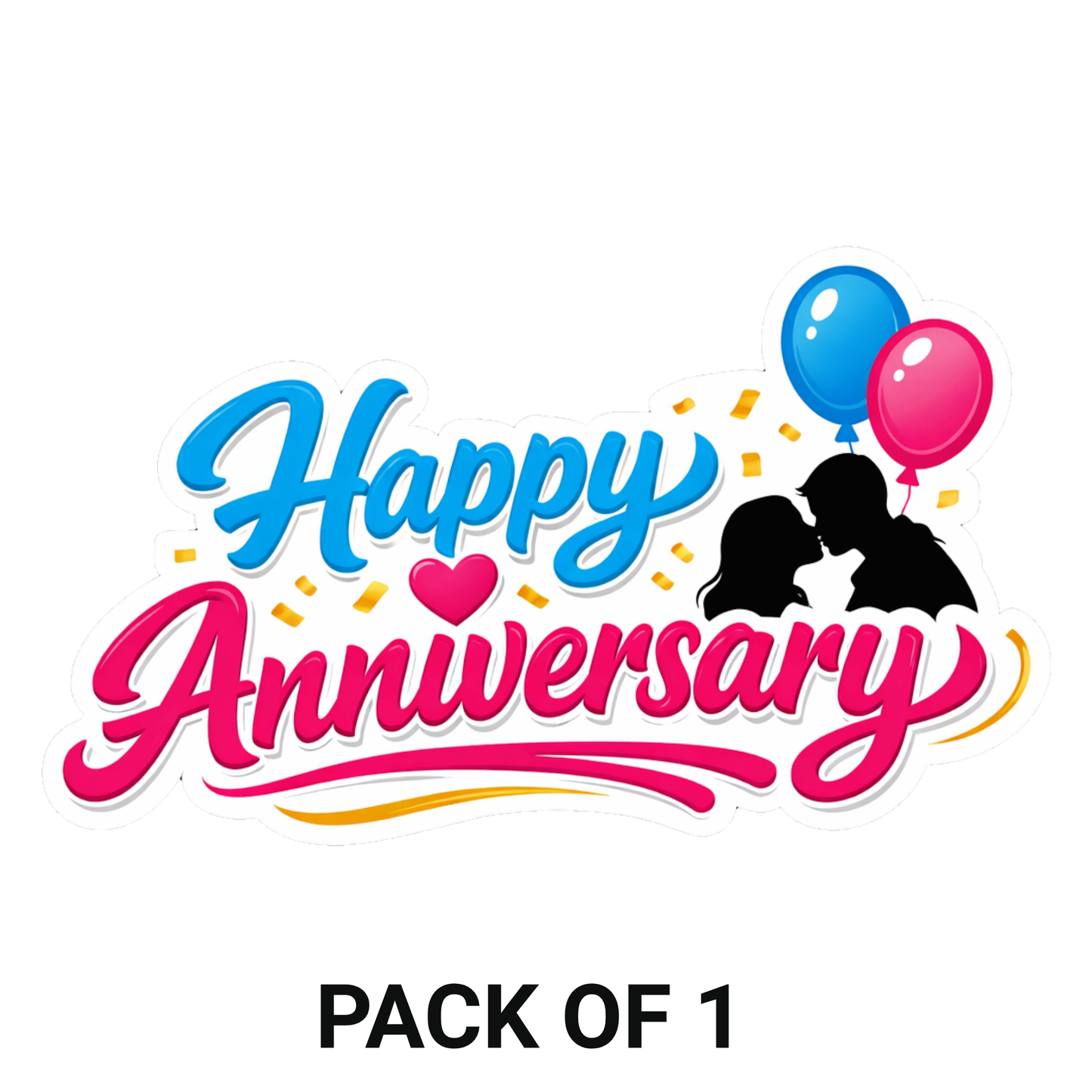 Smeeps Happy Anniversary Sticker – 10.16 × 5.85 cm (4 × 2.3 Inch) Waterproof Vinyl Die-Cut Anniversary Celebration Sticker for Gift Wrapping, Couple Gifts, Scrapbooks & Party Decorations | Pack of 1