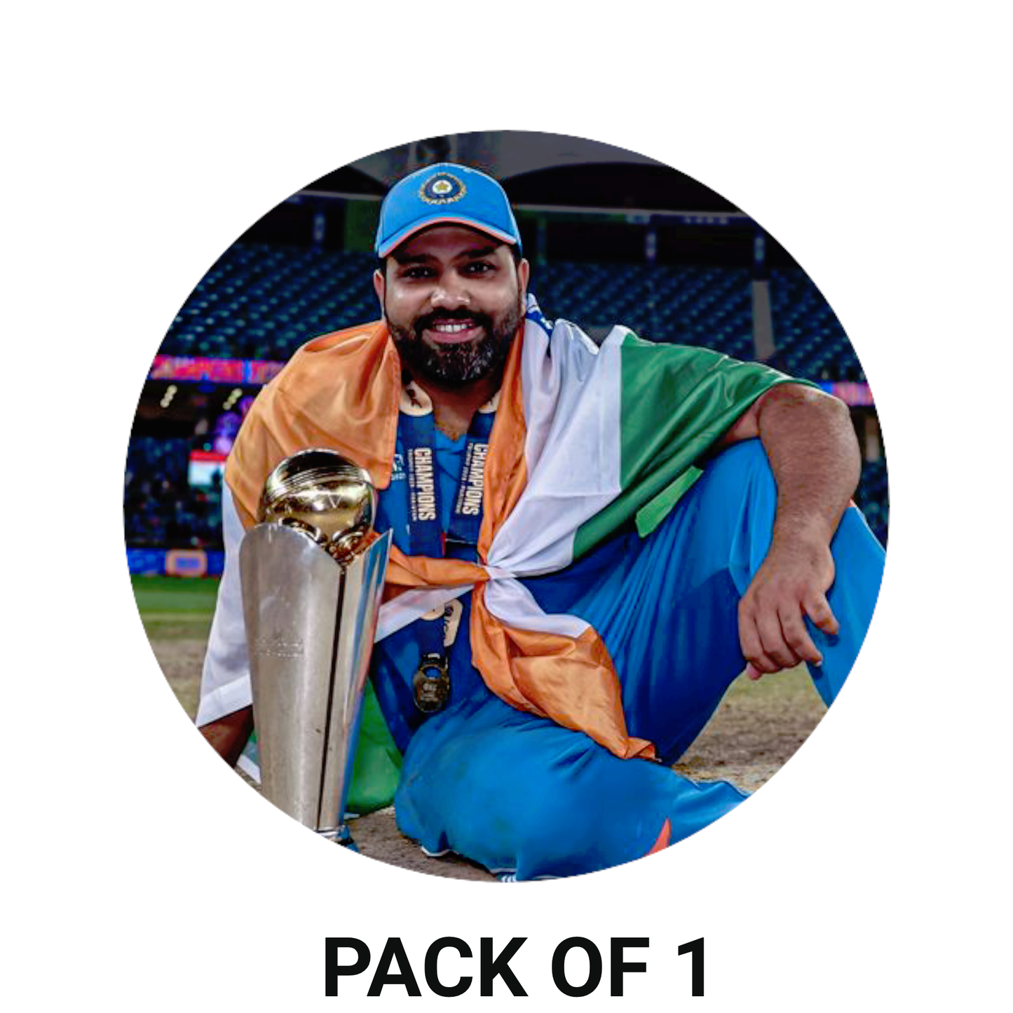 Smeeps Rohit Sharma World Cup Trophy Sticker – 10.16 × 10.16 cm (4 × 4 Inch) Round Car & Bike Vinyl Decal | Team India Captain Celebration Design | Waterproof UV Resistant