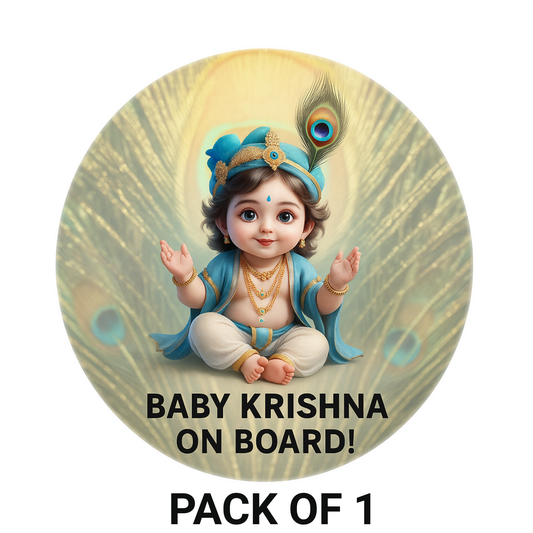 Smeeps Baby Krishna On Board Sticker – 15.24 cm Round | Devotional Car Safety Sign with Cute Krishna Design | Waterproof & UV-Resistant