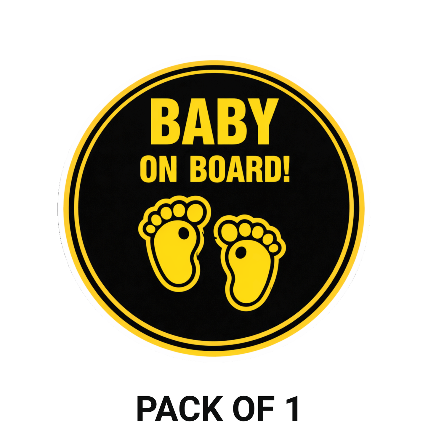 Smeeps Baby On Board Car Sticker – 14 × 14 cm (5.5 × 5.5 Inch) High Visibility Black & Yellow Safety Vinyl Decal for Car | Waterproof UV Resistant Round Sticker