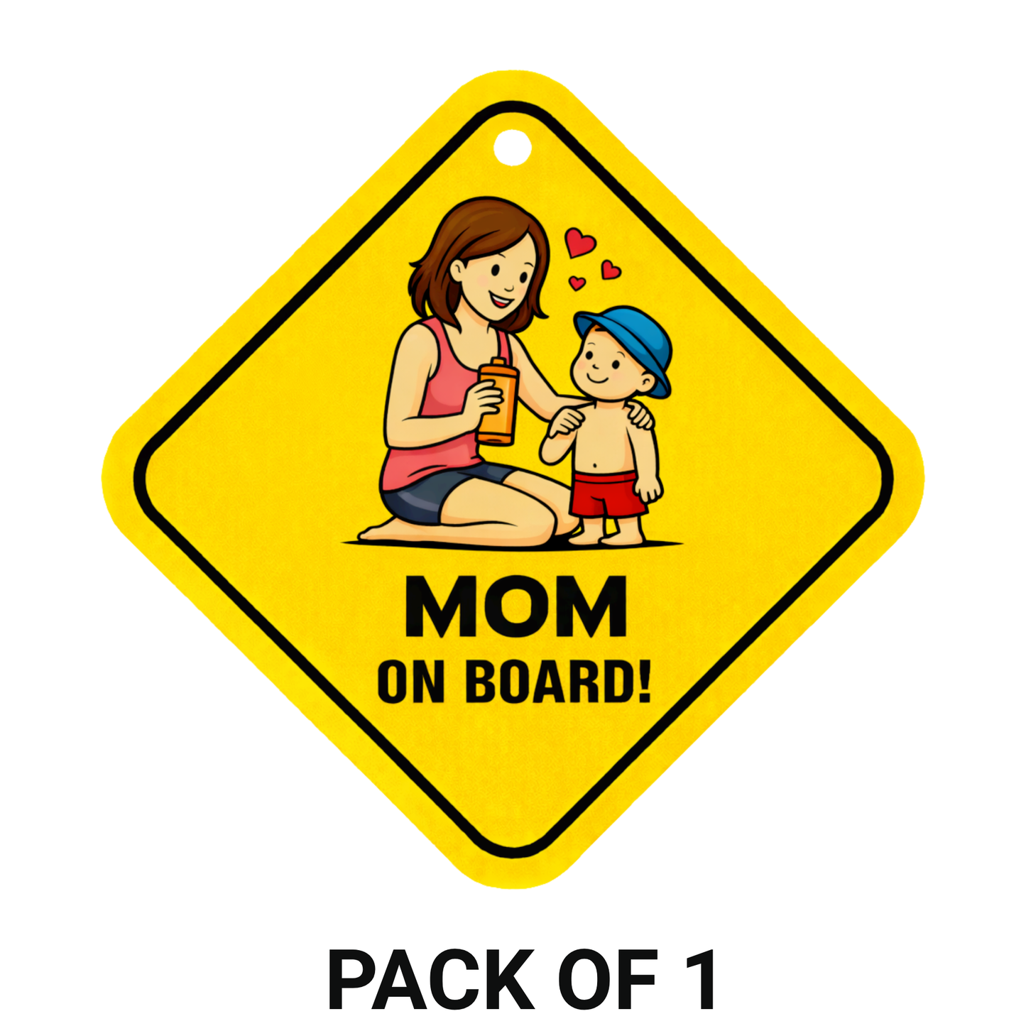 Smeeps Mom On Board Hanging Sign – 20.32 × 20.32 cm (8 × 8 Inch) Caring Mom & Child Waterproof Car Hanging Board with Suction Cup | Cute Family Safety Vehicle Sign Pack of 1