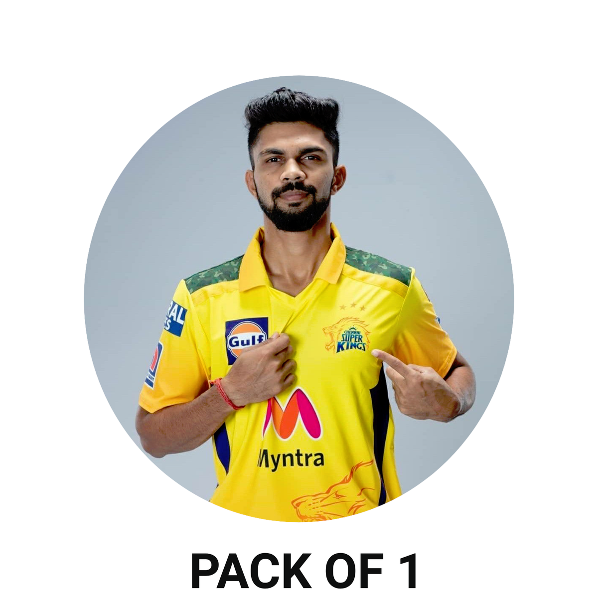 Smeeps Ruturaj Gaikwad CSK Sticker – 10.16 × 10.16 cm Round Car & Bike Vinyl Decal | Chennai Super Kings Jersey Pose Design | Waterproof UV Resistant