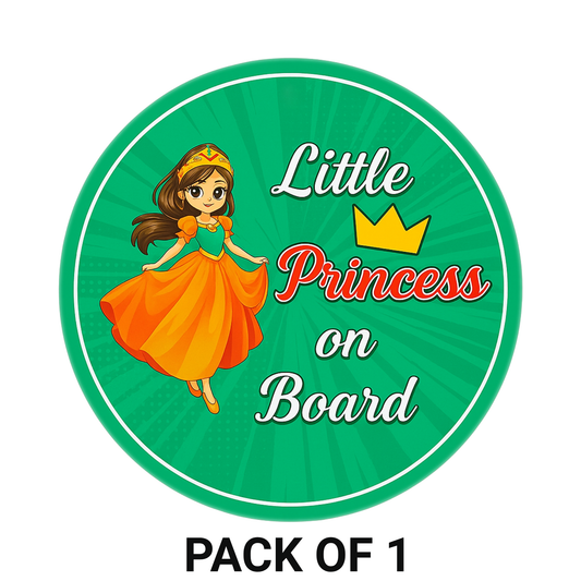 Smeeps Little Princess On Board Sticker – 15.24 cm Round | Cute Cartoon Princess with Crown & Dress | Green Car Safety Sign for Kids