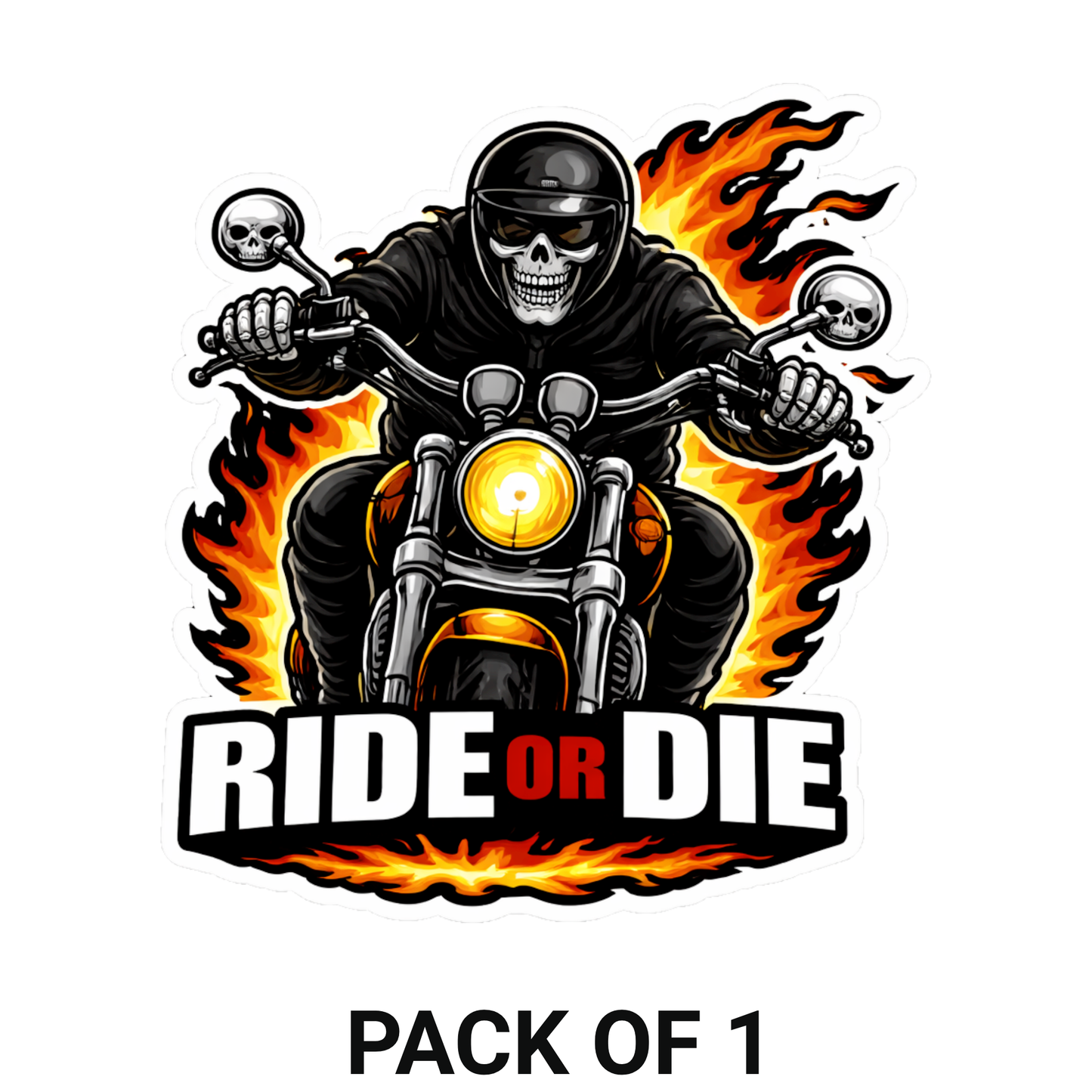 Smeeps Ride Or Die Biker Vinyl Sticker – 10.16 × 9.15 cm (4 × 3.6 Inch) Waterproof Motorcycle Decal | Skull Rider Graphic Sticker | UV Resistant Wash Proof | Pack of 1