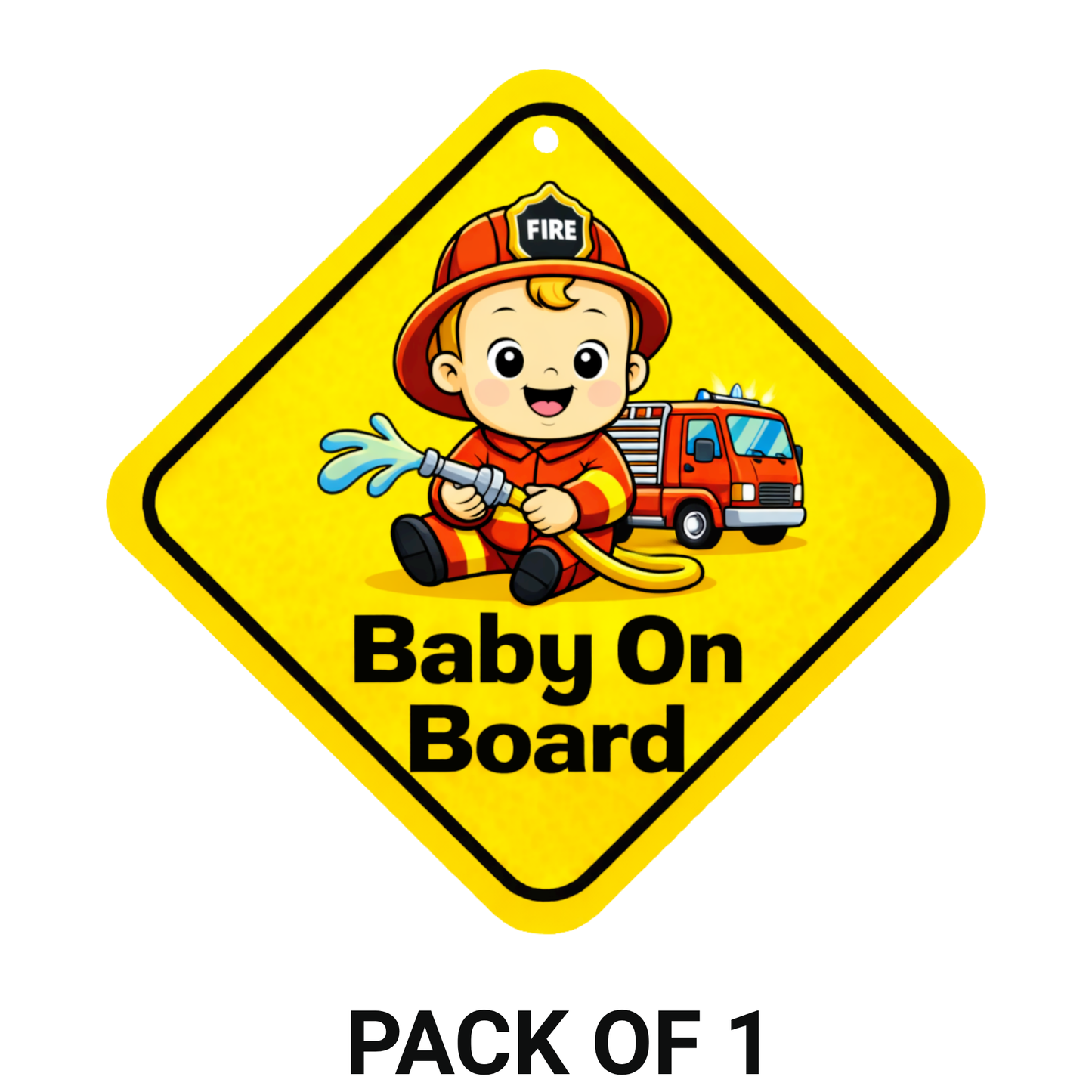 Smeeps Baby Firefighter On Board Hanging Sign – 20.32 × 20.32 cm (8 × 8 Inch) Cute Fire Rescue Baby Waterproof Car Hanging Board with Suction Cup | Baby Safety Vehicle Warning Sign