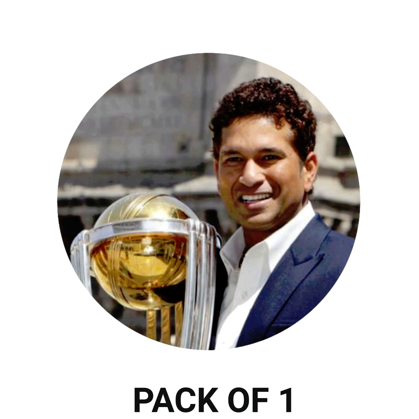 Smeeps Sachin Tendulkar Sticker – 10.16 cm (4 Inch) World Cup Trophy Vinyl Decal | Cricket Legend Fan Round Sticker | Waterproof UV Resistant