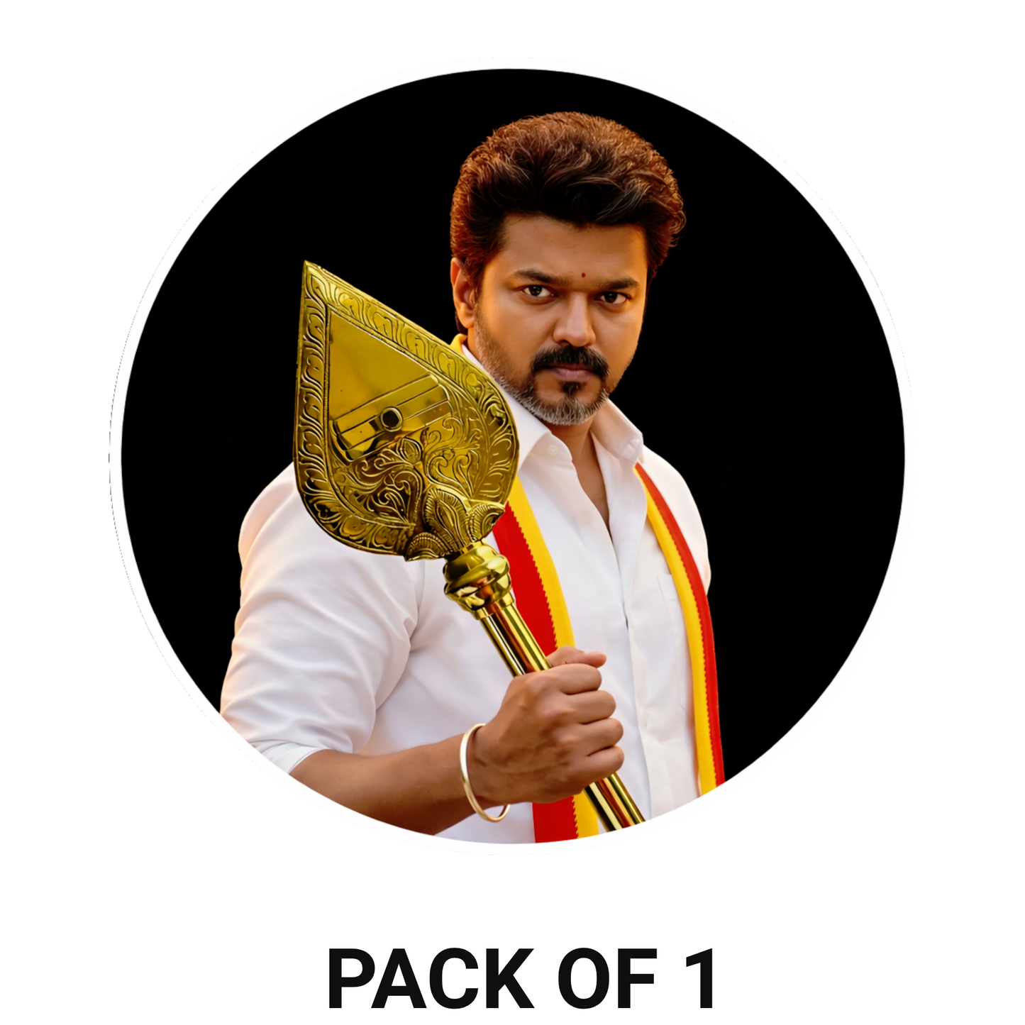 Smeeps Vijay Circular Car Sticker with Golden Vel – 10.16 × 10.16 cm (4 × 4 Inch) Premium Vinyl Decal | Black Background Design | Waterproof UV Resistant Wash Proof | Pack of 1