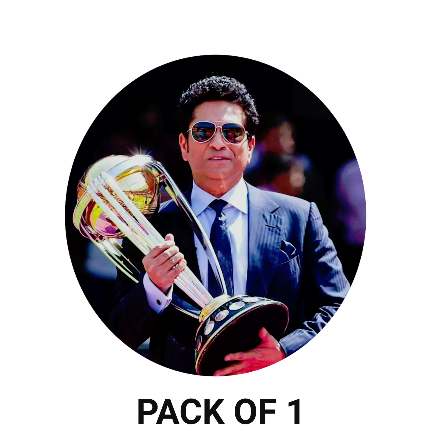 Smeeps Sachin Tendulkar Trophy Sticker – 10.16 cm (4 Inch) Legendary Cricket Vinyl Decal | Waterproof UV Resistant Round Sticker