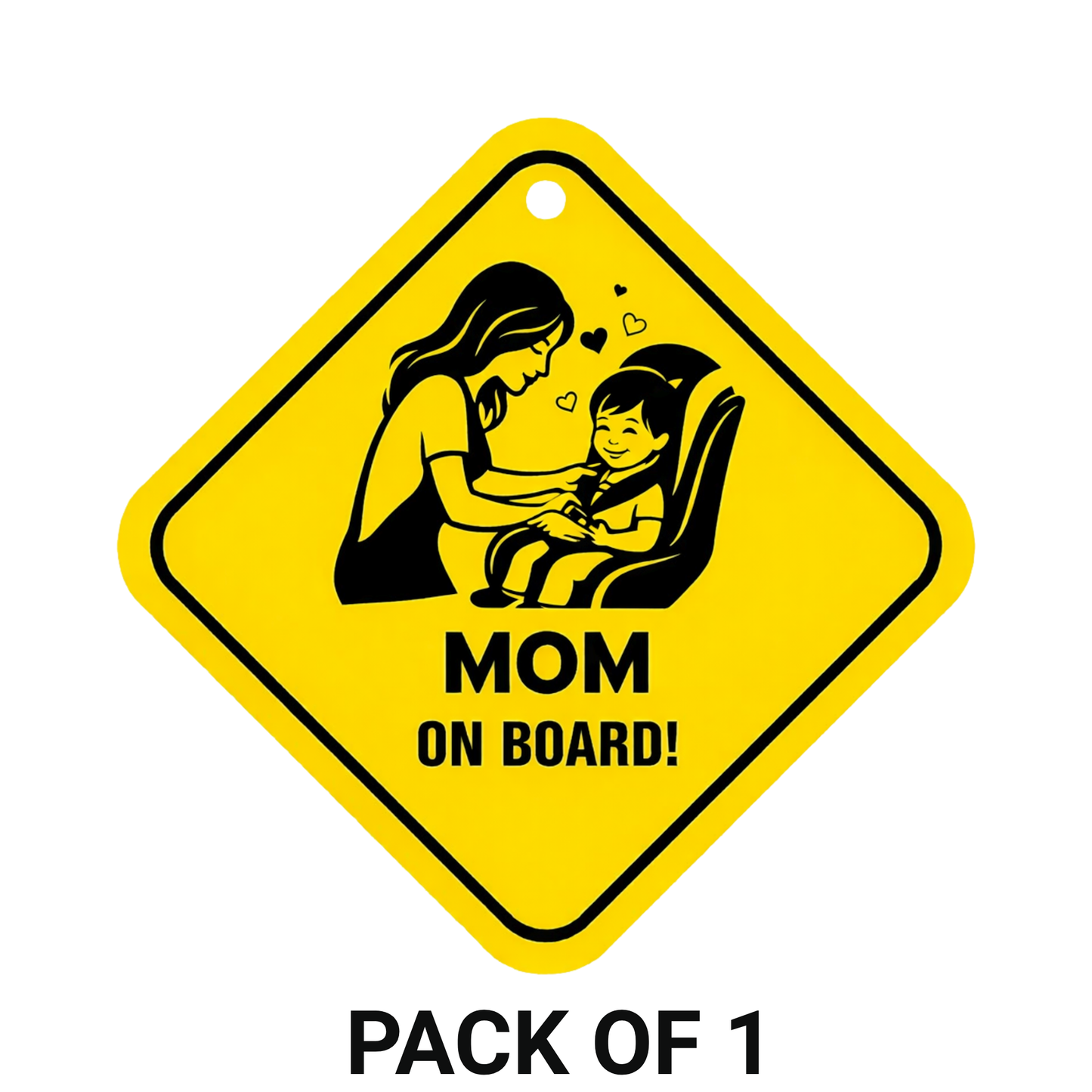Smeeps Mom On Board Hanging Sign – 20.32 × 20.32 cm (8 × 8 Inch) Mom & Child Car Seat Waterproof Hanging Board with Suction Cup | Family Safety Vehicle Sign Pack of 1