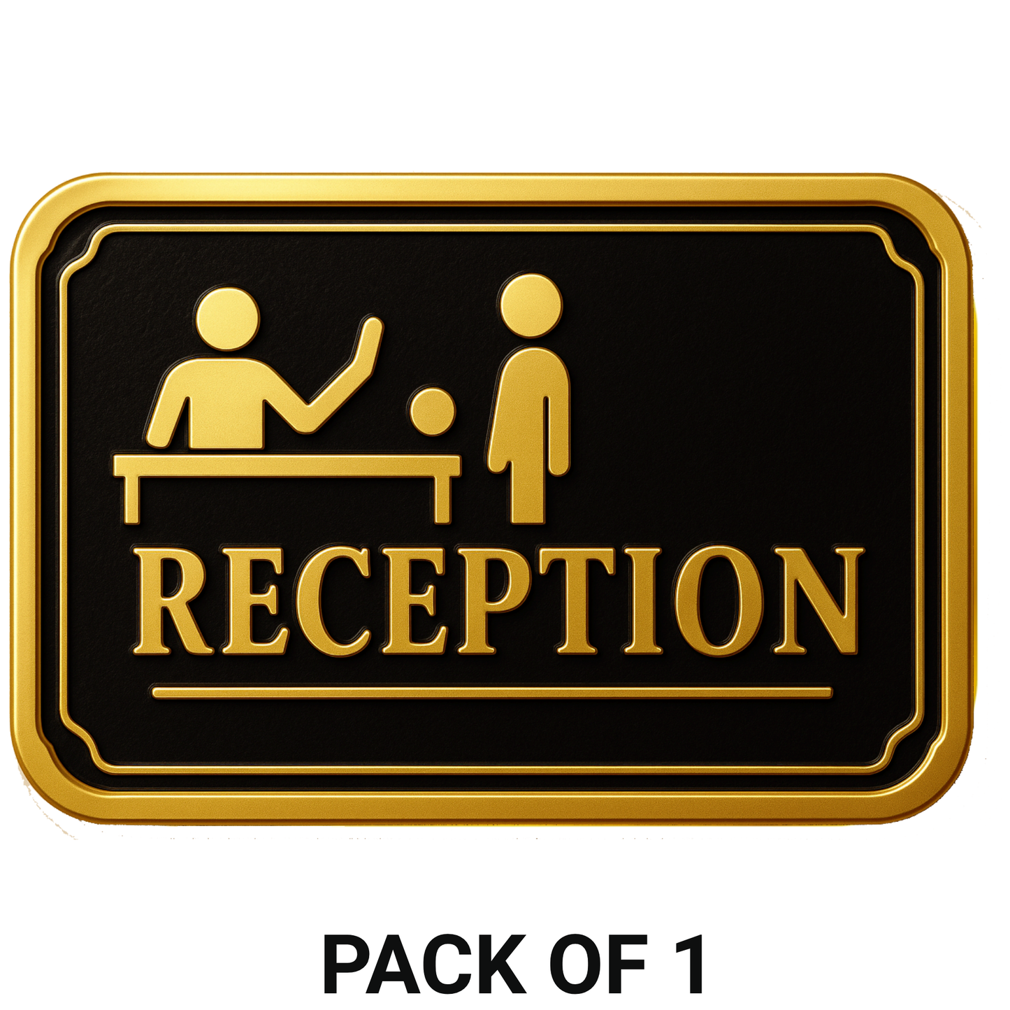 Smeeps Reception Sign Sticker – 14.74 x 10.16 cm Door & Wall Vinyl Decal | Premium Gold & Black Design | Waterproof & Durable Office Label