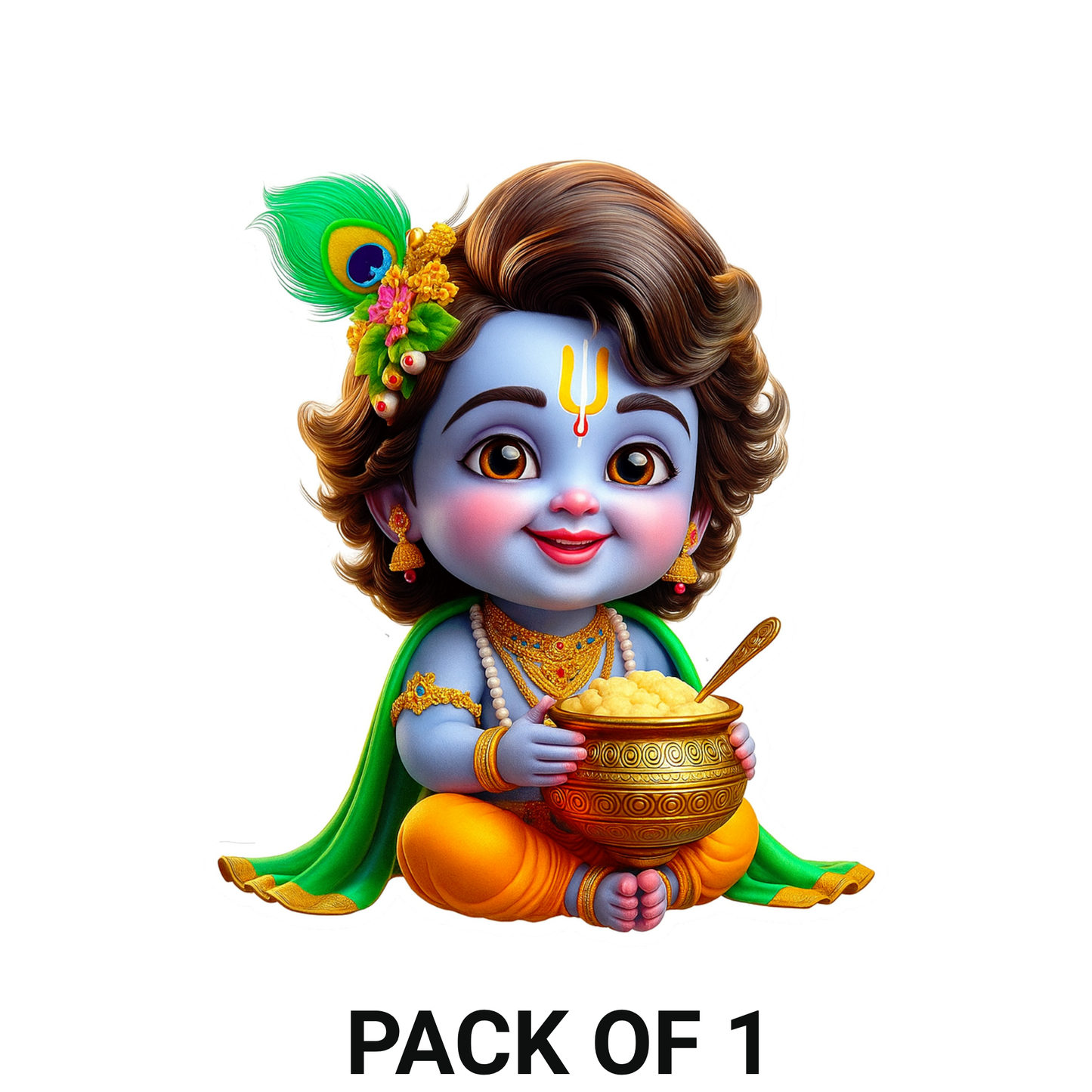 Smeeps Baby Krishna Sticker – 10.16 x 8.89 cm Cute Bal Krishna with Makhan Pot | Car, Bike, Laptop Vinyl Decal | Waterproof & UV-Resistant