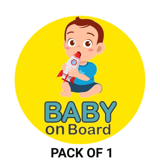 Smeeps Baby on Board Sticker – 15.24 cm Round | Cute Baby with Rocket Toy Design | Waterproof Car Safety Sign