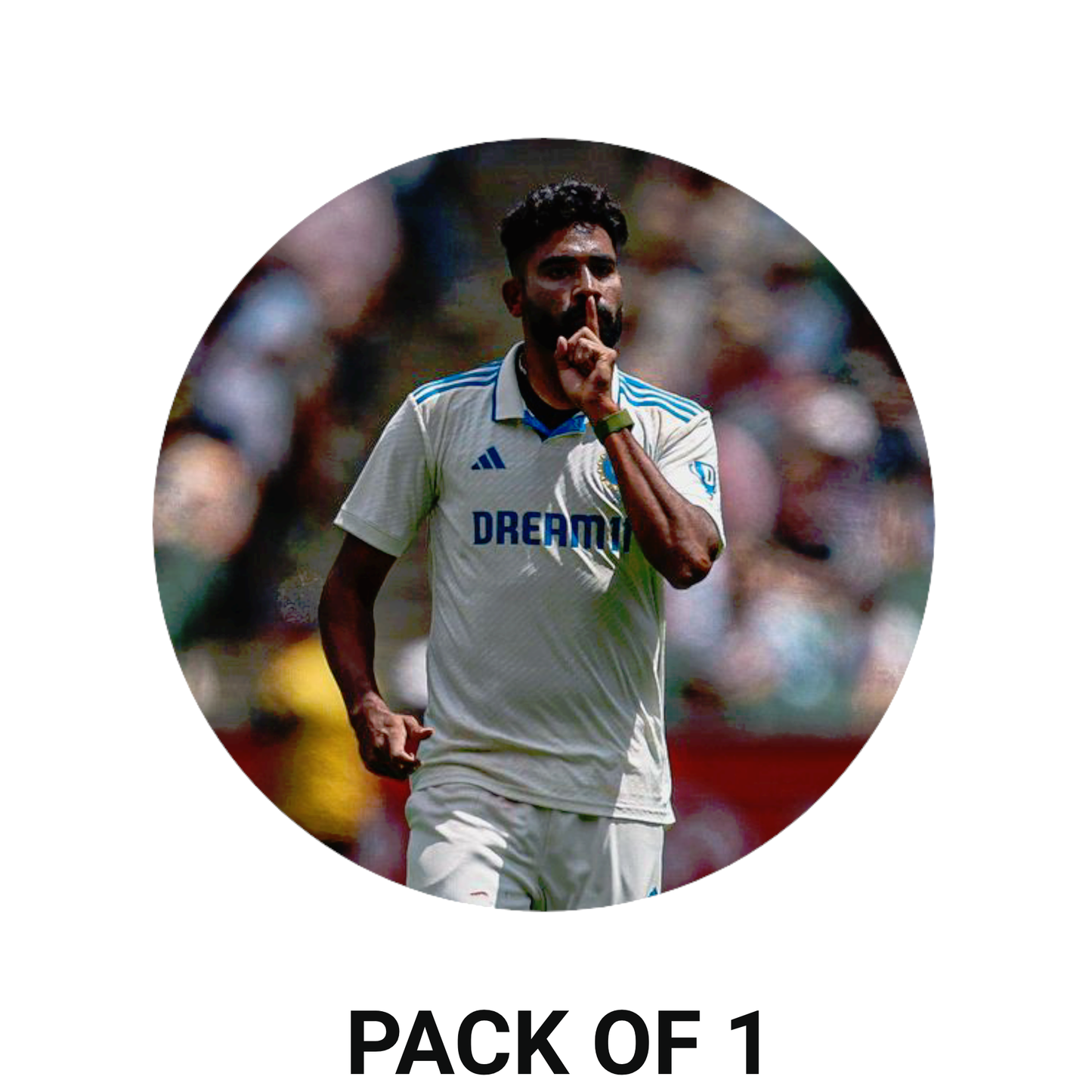 Smeeps Mohammed Siraj Sticker – 10.16 cm (4 Inch) India Test Jersey Fan Vinyl Decal | Waterproof UV Resistant Round Sticker