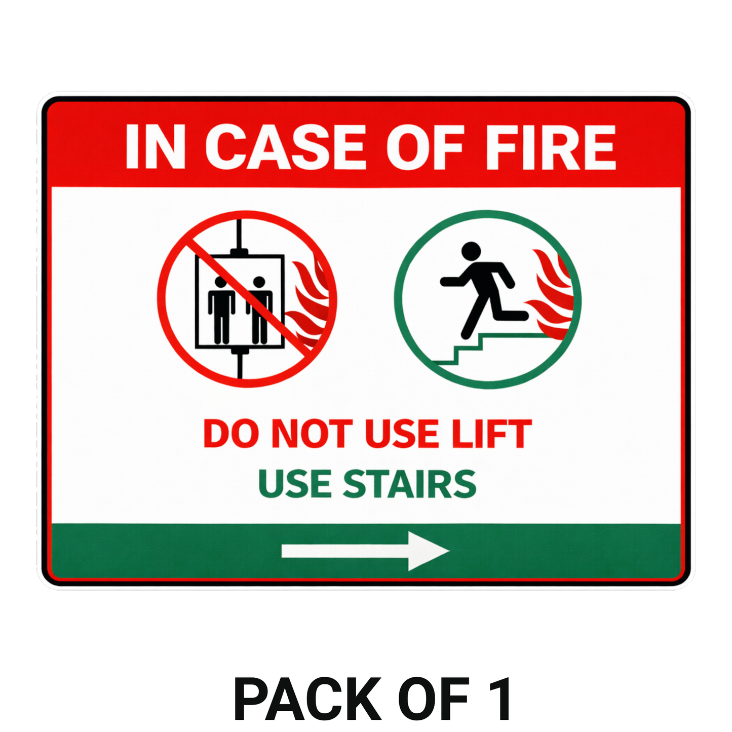 Smeeps In Case of Fire Do Not Use Lift – Use Stairs Arrow Sticker – 11.43 × 15.24 cm (4.5 × 6 Inch) Premium Vinyl Safety Sign | Fire Emergency Exit Direction Sticker | Waterproof UV Resistant Wash Proof | Pack of 1