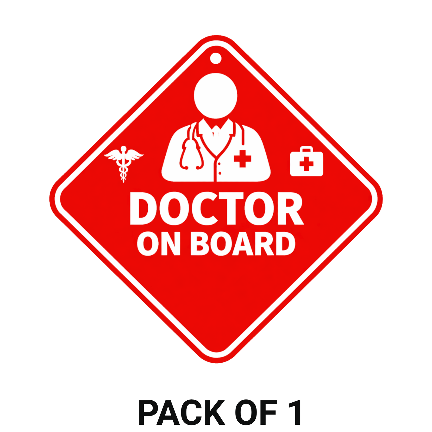 Smeeps Red Doctor On Board Hanging Sign – 20.58 × 20.32 cm (8.1 × 8 Inch) Waterproof UV Resistant Medical Emergency Car Hanging Board with Suction Cup | Professional Healthcare Vehicle Safety Sign Pack of 1