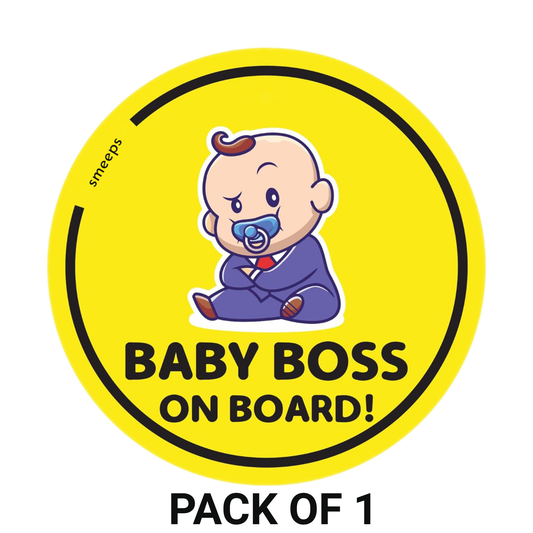 Smeeps Baby Boss on Board Car Sticker, 15.24 cm Round, Bold Yellow Safety Decal for Rear Windows – Waterproof & Weatherproof