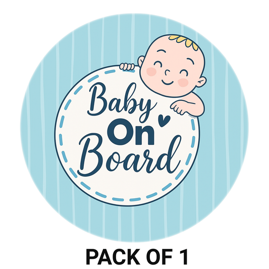 Smeeps Baby on Board Sticker – 15.24 cm Round | Soft Blue Pastel Design with Smiling Baby | Waterproof Car Safety Sign