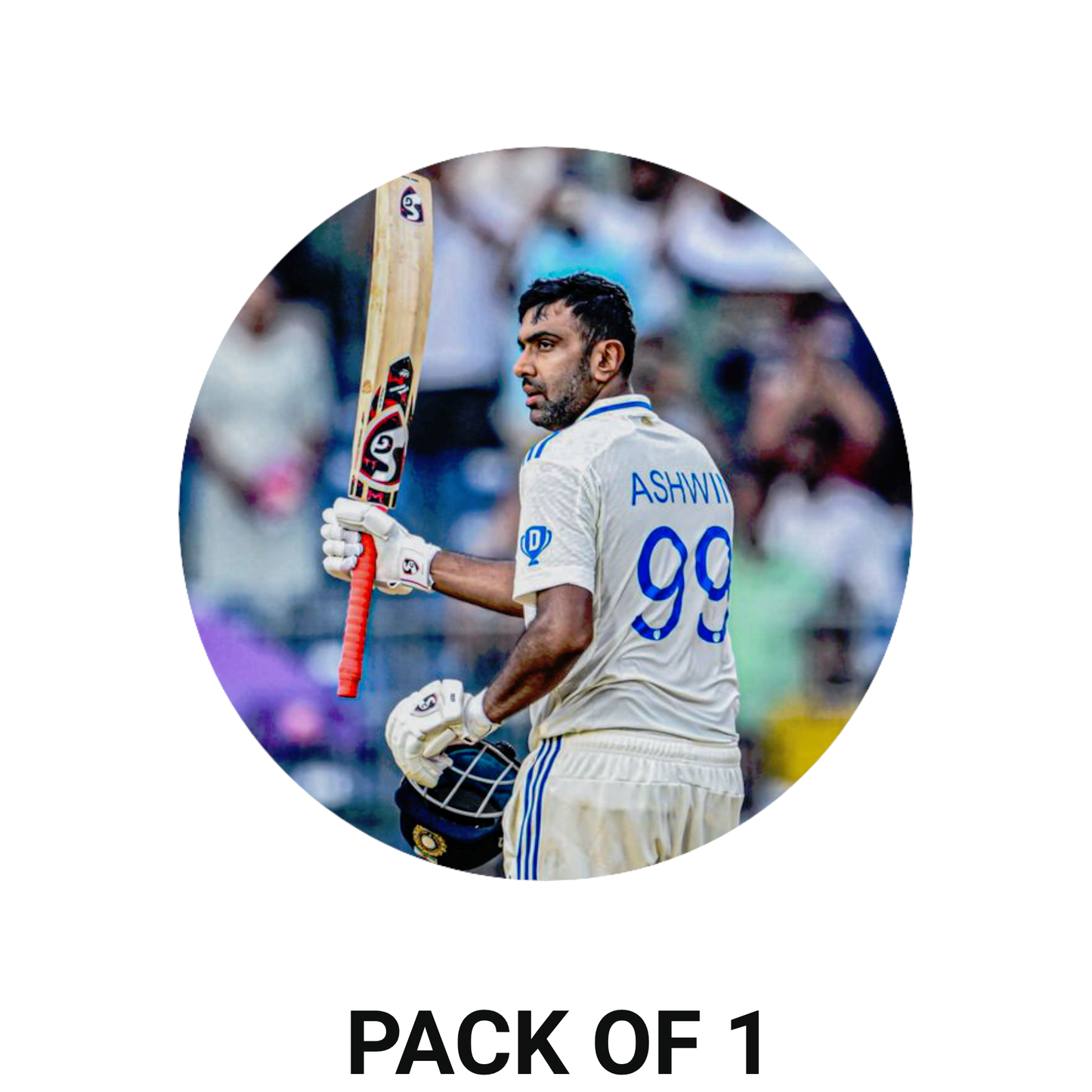 Smeeps R. Ashwin Sticker – 10.16 cm (4 Inch) India Test Cricket Legend Vinyl Decal | Waterproof UV Resistant Round Sticker