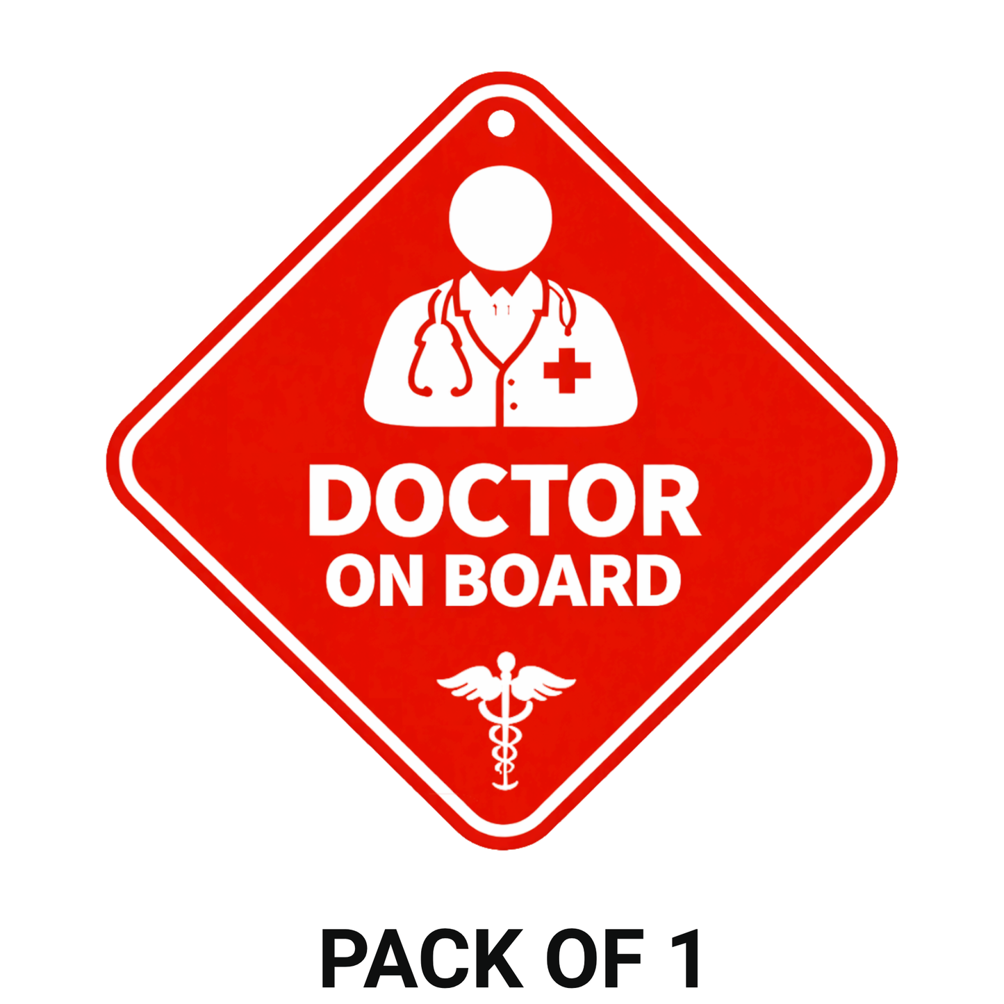 Smeeps Red Doctor On Board Hanging Sign – 20.58 × 20.32 cm (8.1 × 8 Inch) Waterproof UV Resistant Medical Car Hanging Board with Suction Cup | Professional Healthcare Vehicle Emergency Sign Pack of 1