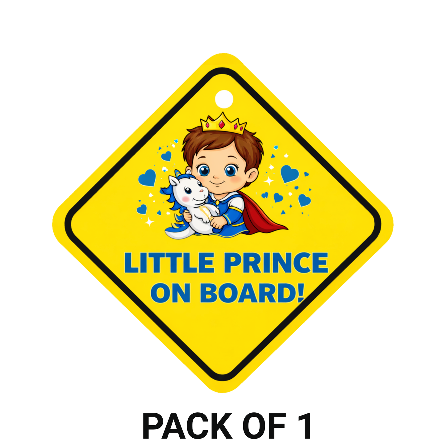 Smeeps Little Prince On Board Hanging Sign – 20.58 × 20.32 cm (8.1 × 8 Inch) Waterproof Baby Safety Car Hanging Board with Suction Cup for Cars Pack of 1