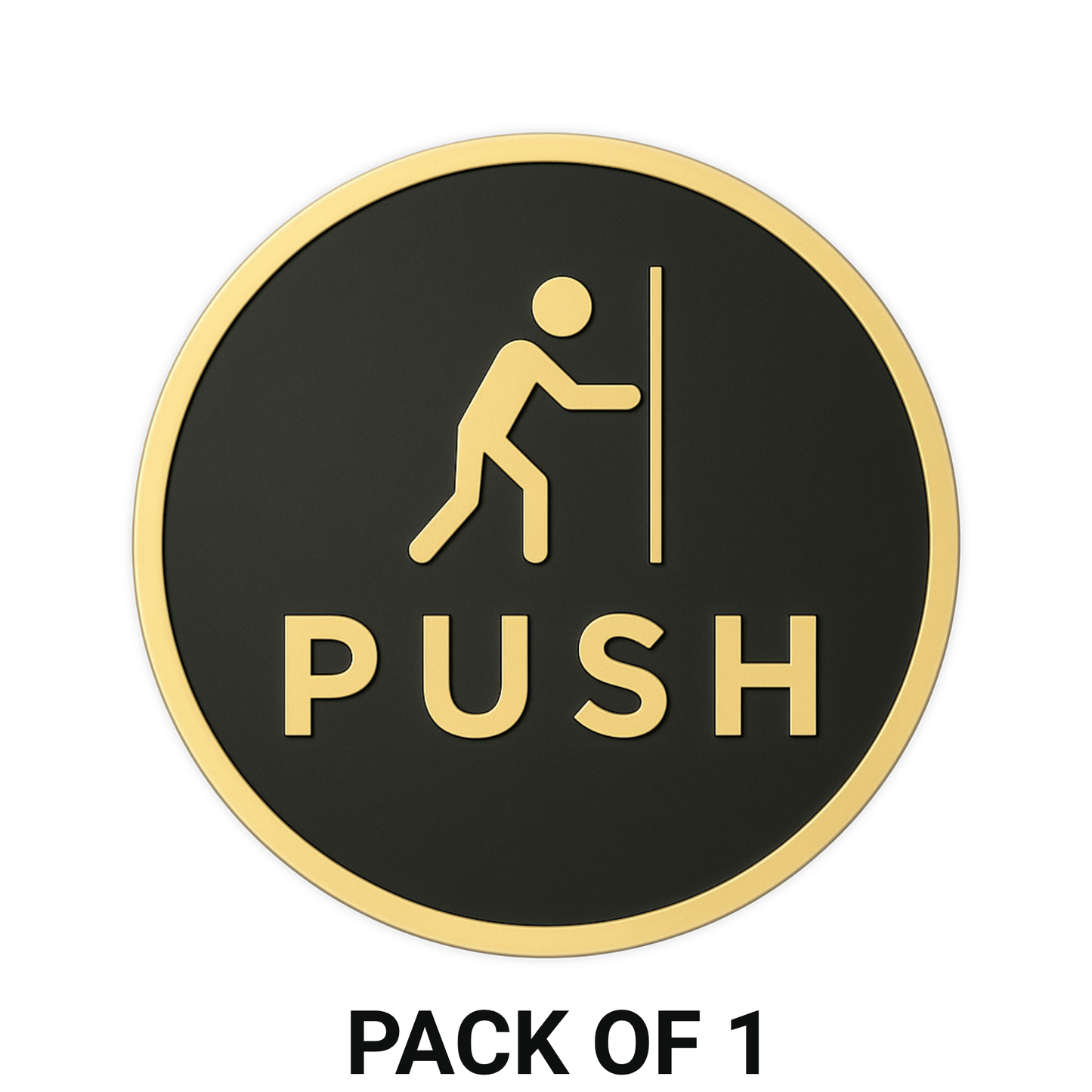 Smeeps “PUSH” Door Sign – Round 15.24 cm | Black & Gold Finish | Self-Adhesive | Waterproof & Durable | Ideal for Office, Restaurant, and Retail Entrances