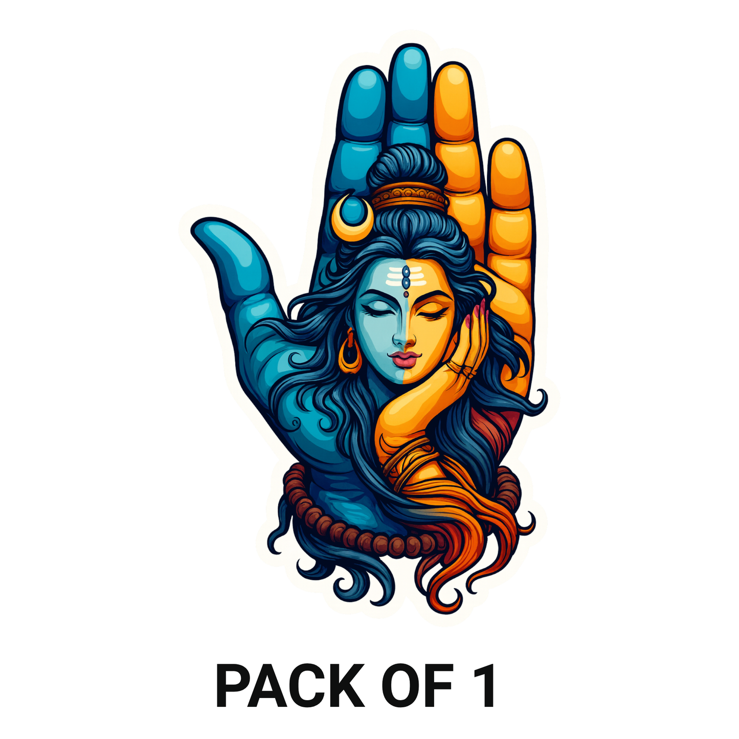 Smeeps Shiva–Shakti Hand Art Sticker – 12.7 x 8.12 cm Spiritual Vinyl Decal | Divine Half-Shiva Half-Shakti Design | Waterproof & UV-Resistant