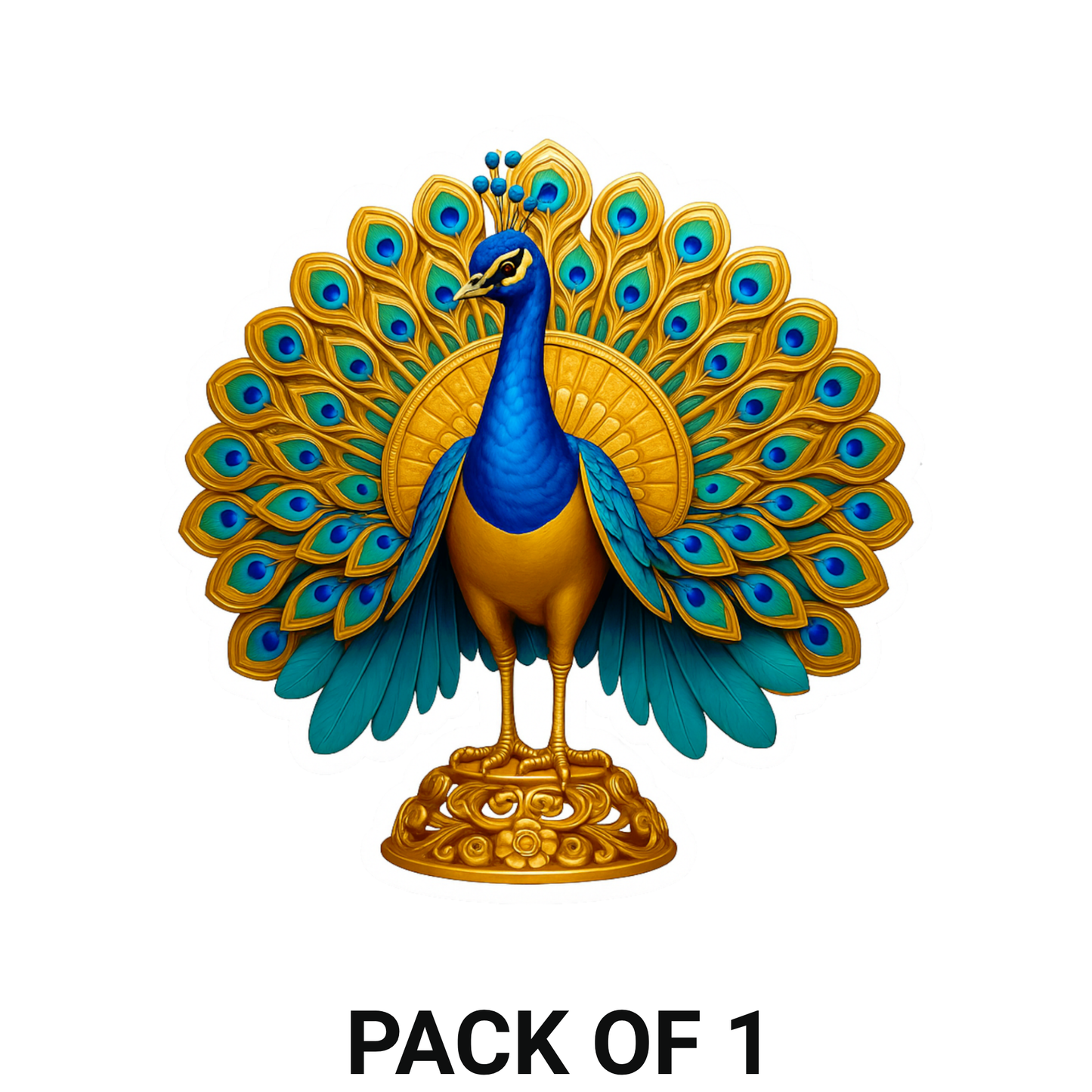 Smeeps Majestic Peacock Sticker – 10.16 x 10.16 cm Premium Vinyl Decal | Royal Blue & Gold Feather Design | Waterproof & UV-Resistant