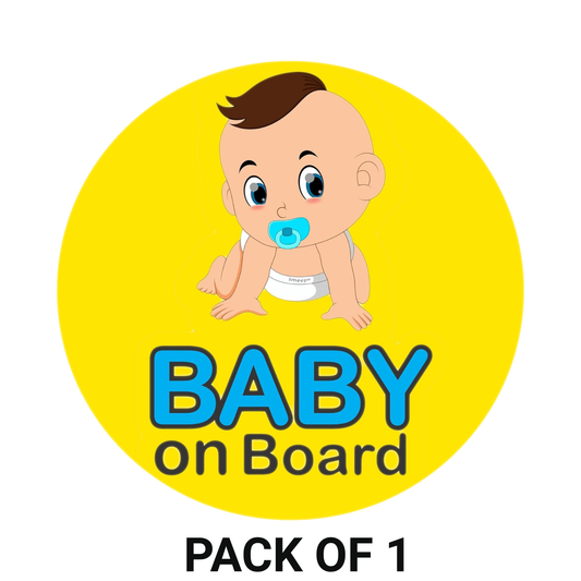 Smeeps Baby on Board Sticker – 15.24 cm Round | Cute Crawling Baby Boy Design | Yellow & Blue Waterproof Car Safety Sign