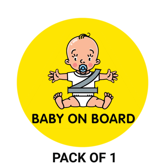 Smeeps Baby on Board Sticker – 15.24 cm Round | Cute Pacifier Baby Design | Yellow & Black Waterproof Car Safety Sign