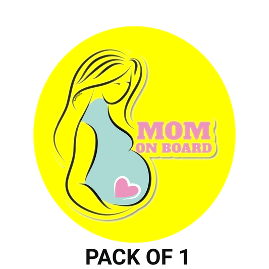Smeeps Mom on Board Sticker – 15.24 cm Round | Pastel Silhouette & Heart Design | Yellow Waterproof Car Safety Sign