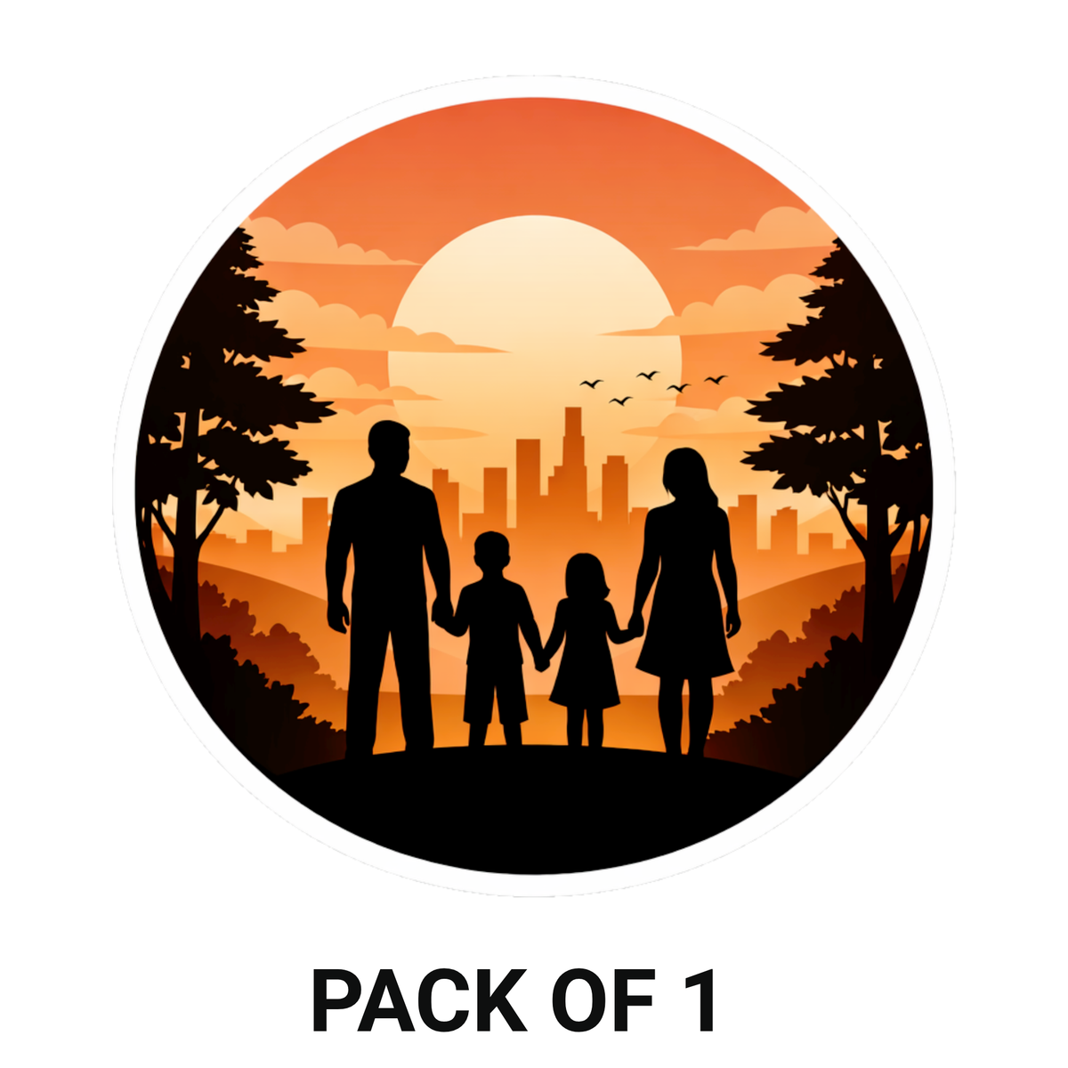 Smeeps Family Sunset City Vinyl Sticker – 10.42 × 10.42 cm (4.1 × 4.1 Inch) Waterproof Family Car Sticker for Rear Windshield & Car Body | UV Resistant | Wash Proof | Pack of 1