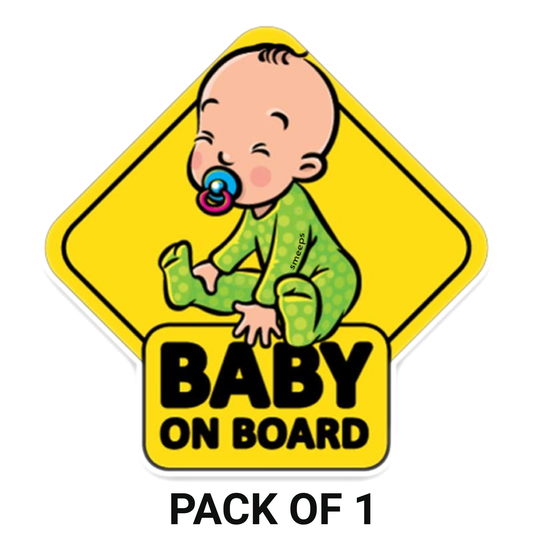 Smeeps Baby on Board Car Sticker, 14.7 x 14.7 cm Diamond Shape – Smiling Baby in Green Pajamas, Waterproof Safety Sign for Vehicles