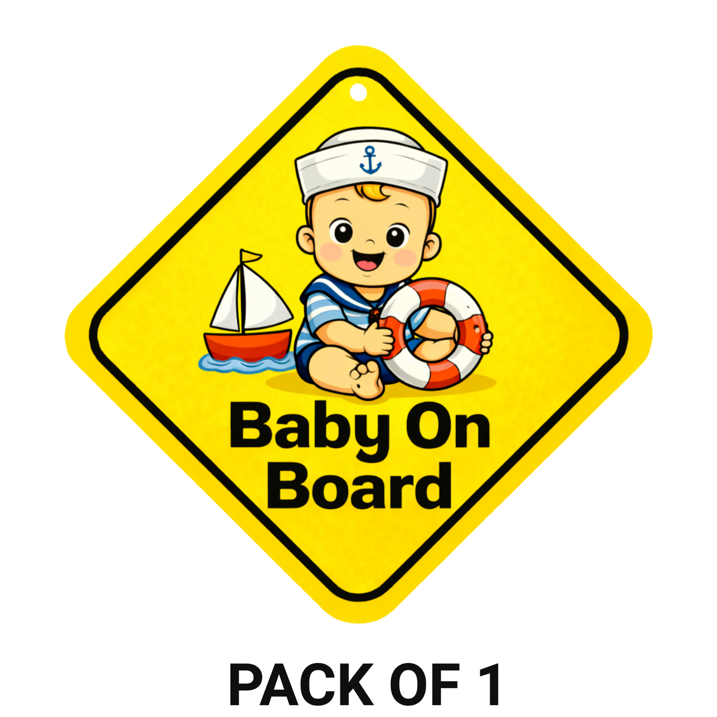 Smeeps Baby On Board Hanging Sign – 20.32 × 20.32 cm (8 × 8 Inch) Cute Sailor Baby Waterproof Car Hanging Board with Suction Cup | Baby Safety Vehicle Warning Sign