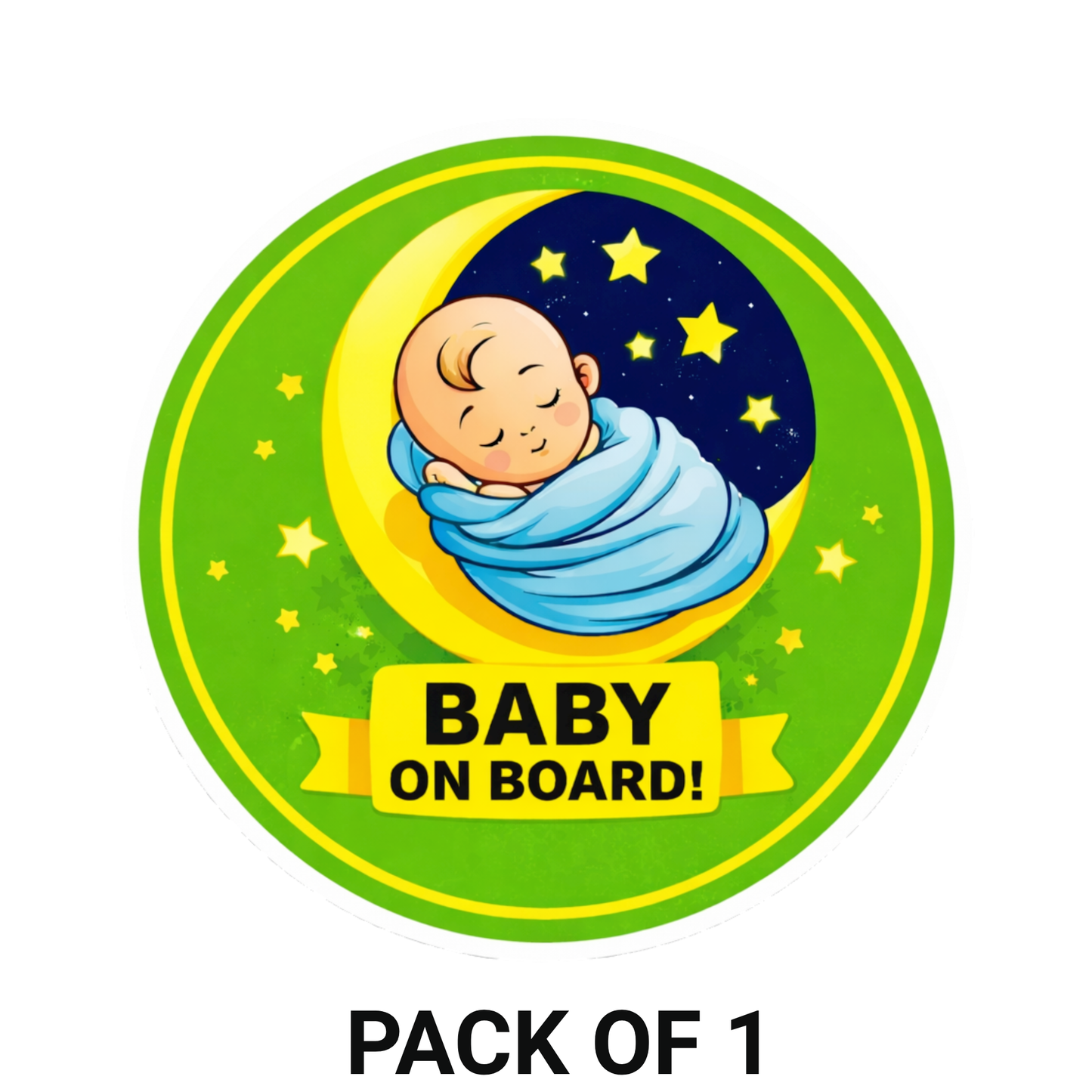 Smeeps Baby On Board Car Sticker – 14 × 14 cm (5.5 × 5.5 Inch) Sleeping Baby Design Green Round Vinyl Decal | Waterproof UV Resistant Car Safety Sticker